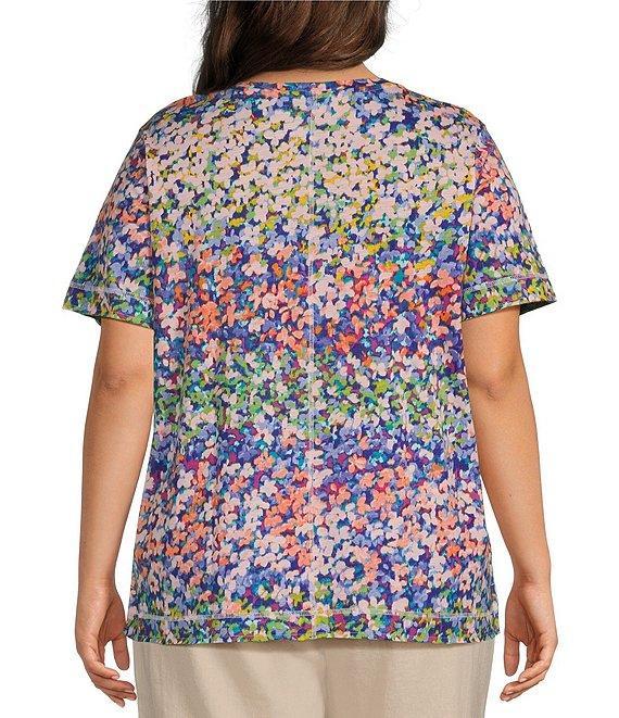 Westbound Plus Size Floral Rainbow Short Sleeve Crew Neck Top Product Image