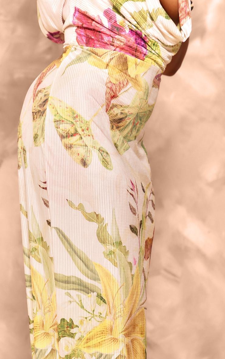 Plus Off White Floral Print Plisse Cowl Plunge Maxi Dress Product Image