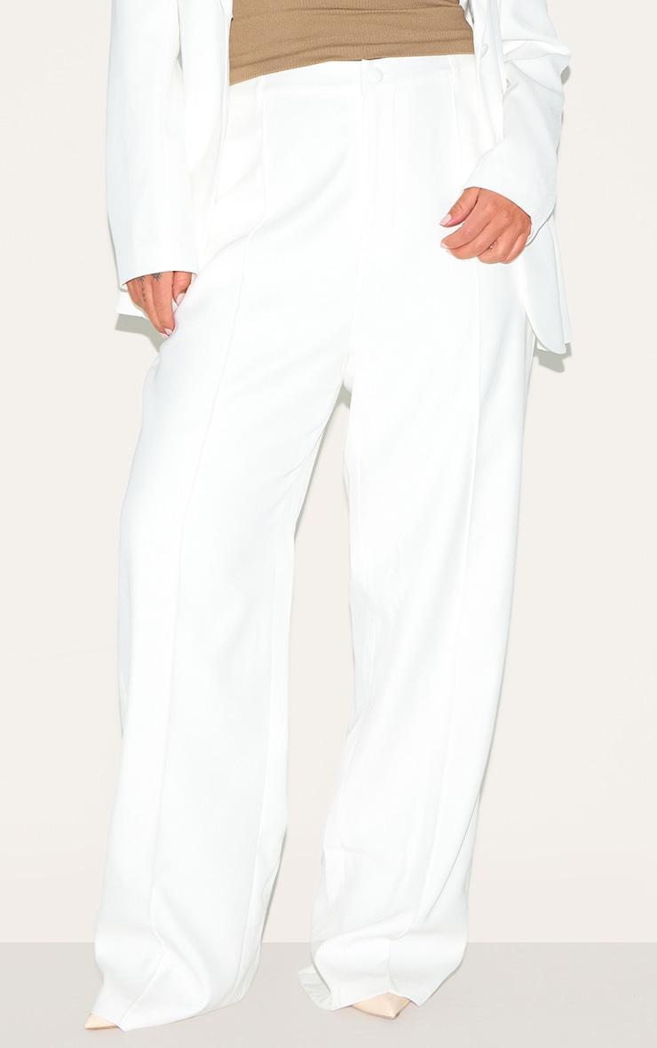 Premium Plus White Woven Pin Tuck Straight Leg Pants Product Image
