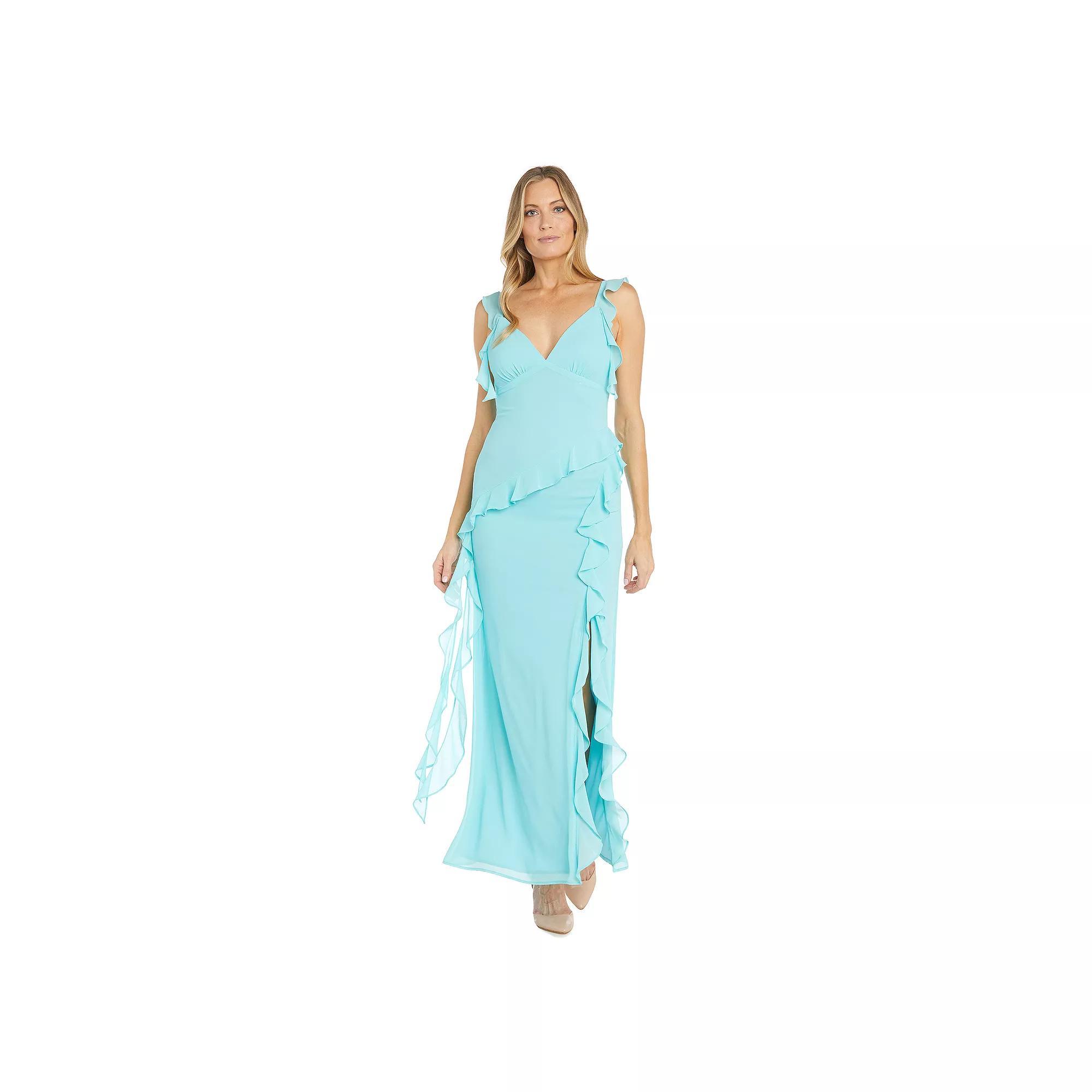 Women's R&M Richards Crepe Chiffon Ruffle Sleeve Flowy Maxi Dress, Size: 18, Blue Product Image