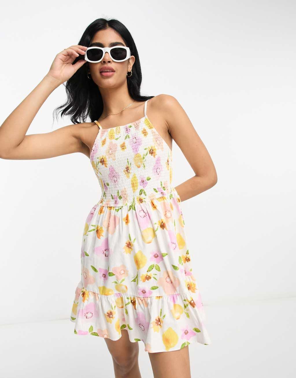 ASOS DESIGN square neck shirred mini sundress Product Image