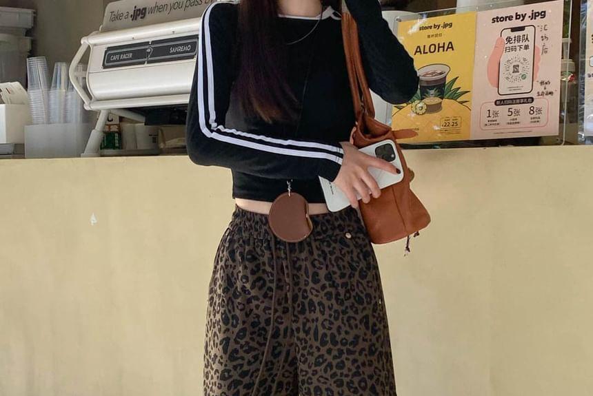 High Waist Leopard Print Wide Leg Pants Product Image