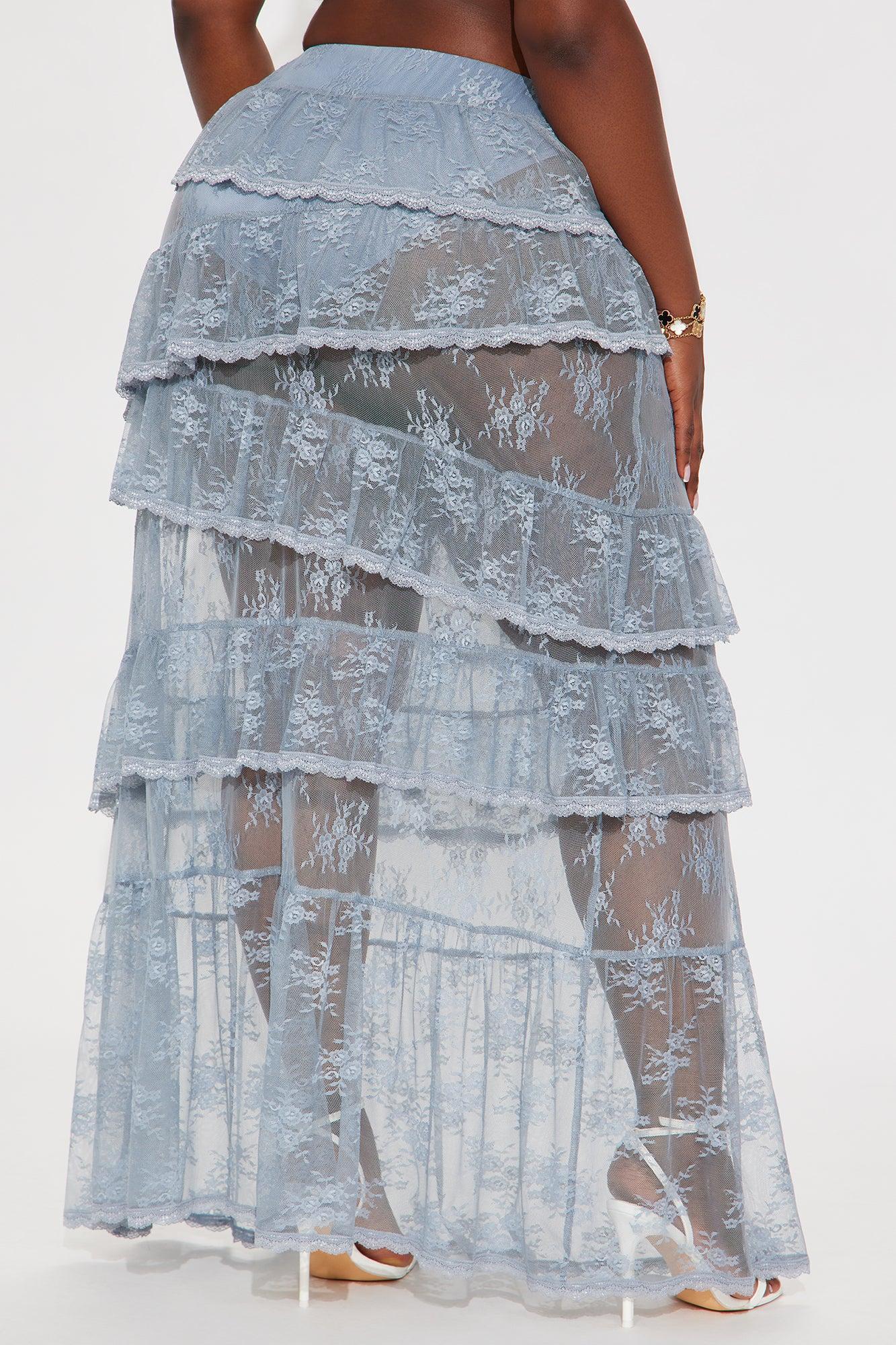 Daydreamer Sheer Lace Tiered Maxi Skirt - Light Blue Product Image