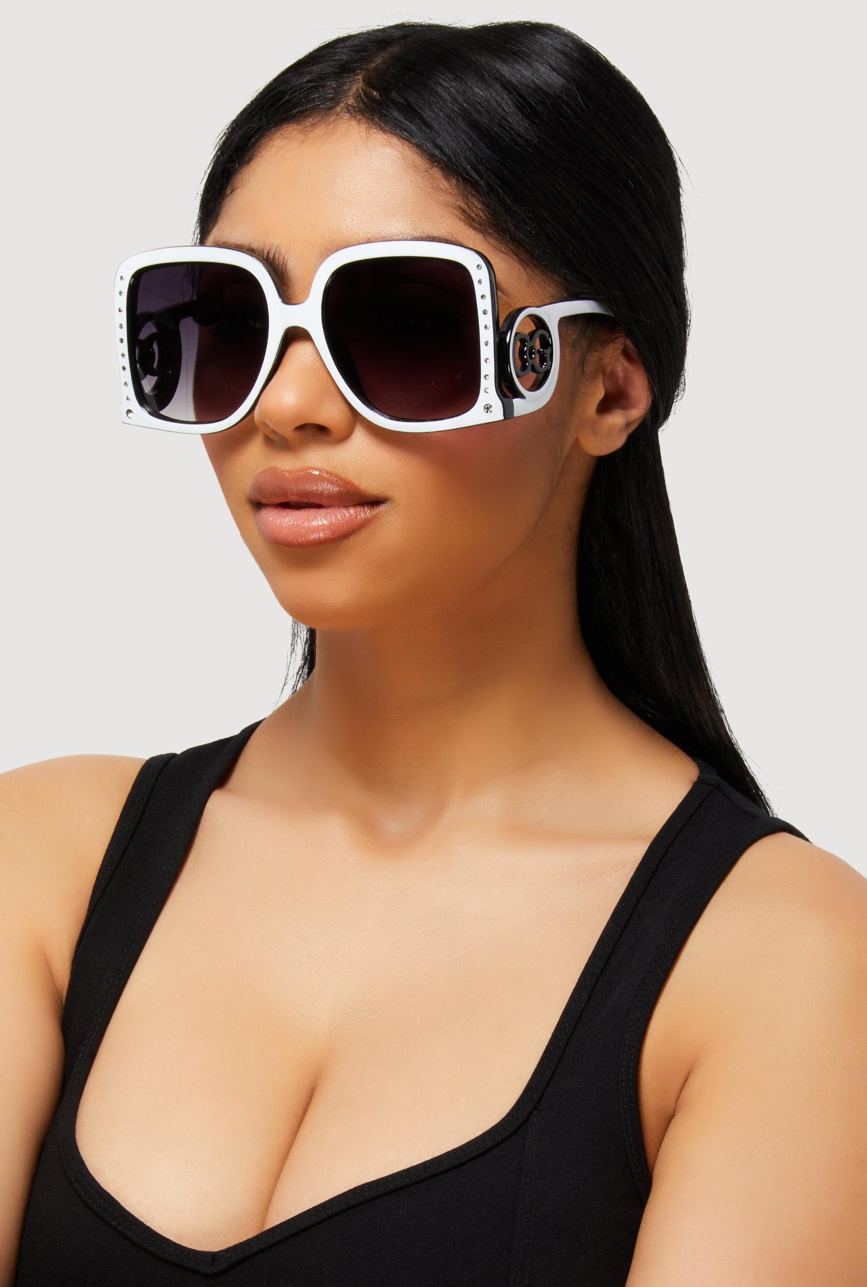 Oversized Rhinestone Detail Ombre Sunglasses Female Product Image
