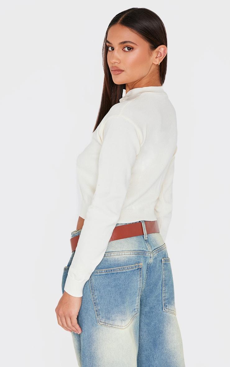 Cream Basic Knit Cropped Cardigan Product Image