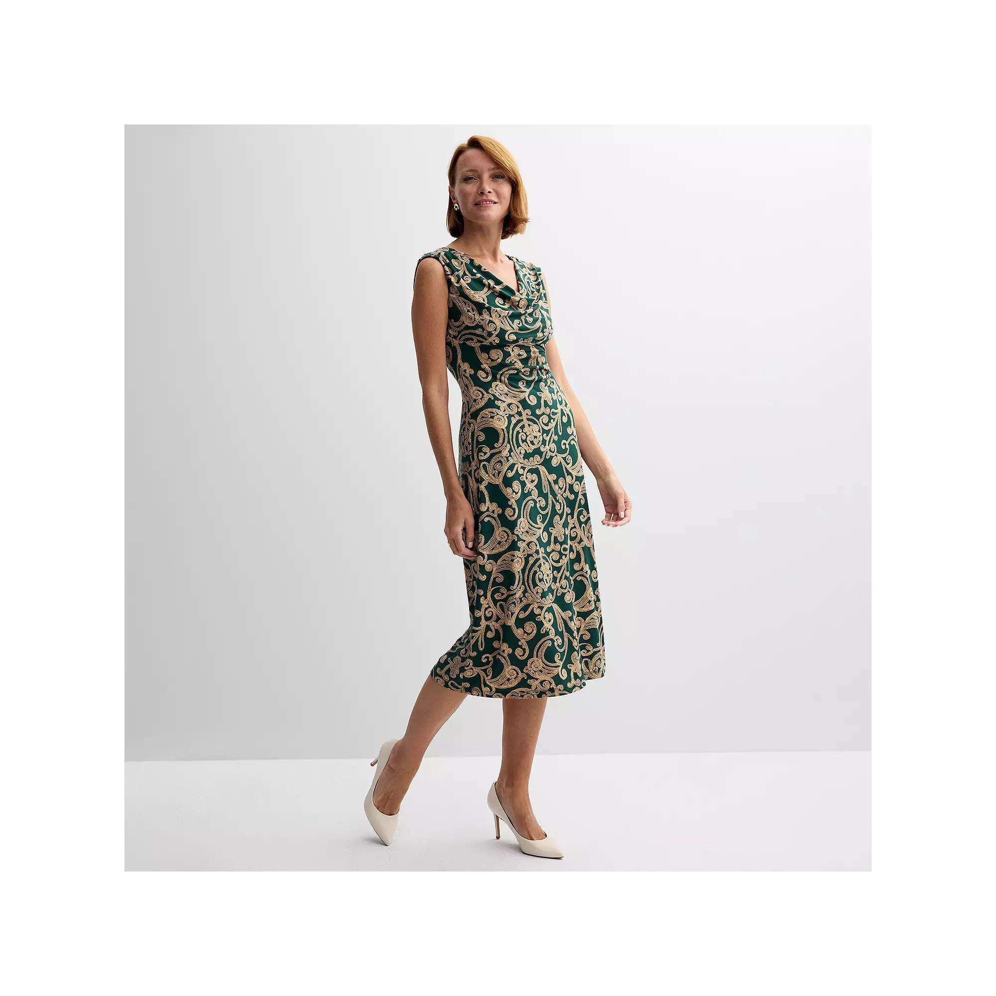 Women's Connected Apparel Printed Drape Neck Midi Dress, Size: 10, Green Product Image