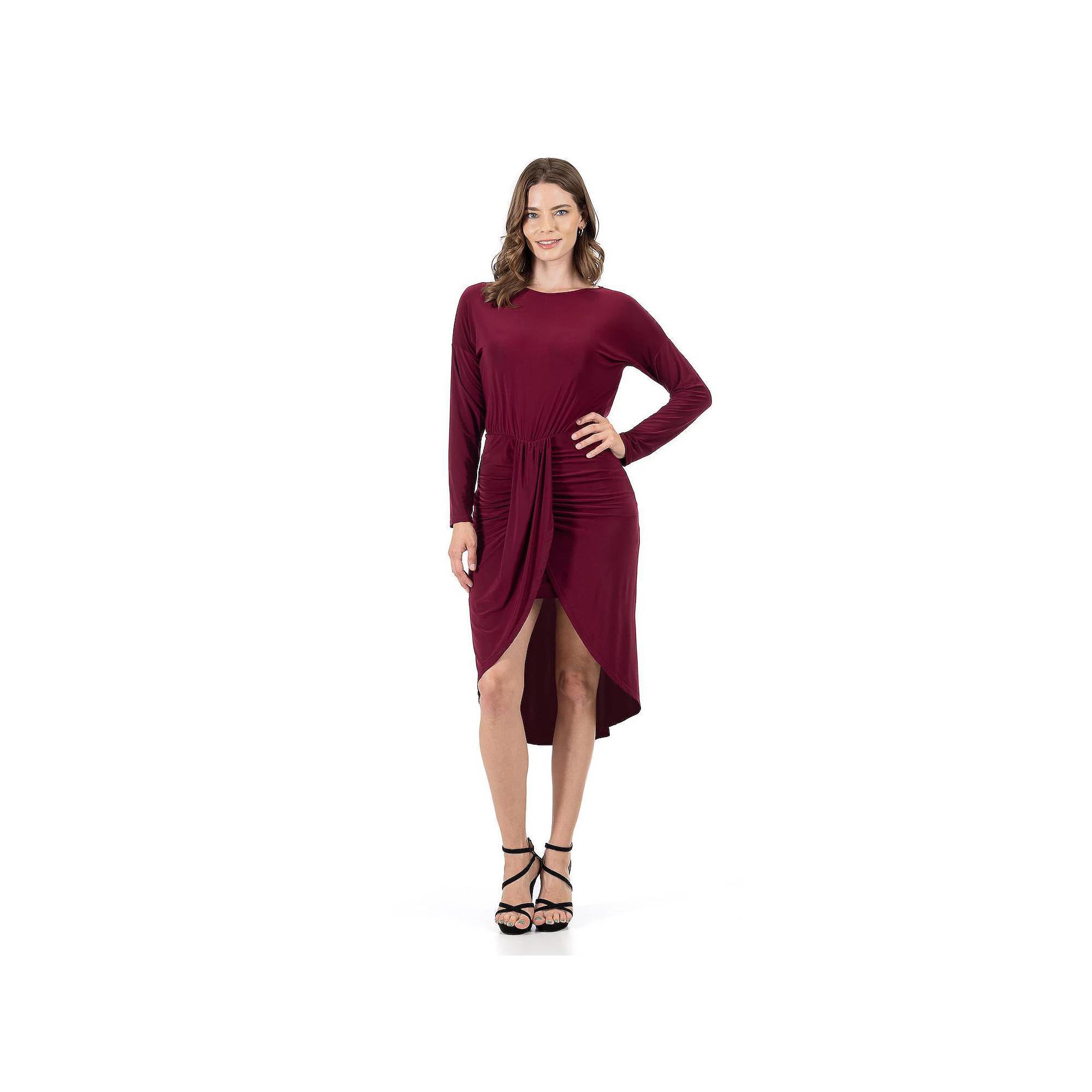 Women's 24Seven Comfort Apparel Long Sleeve Dressy Tulip Skirt Knee Length Dress, Size: Medium, Red Product Image