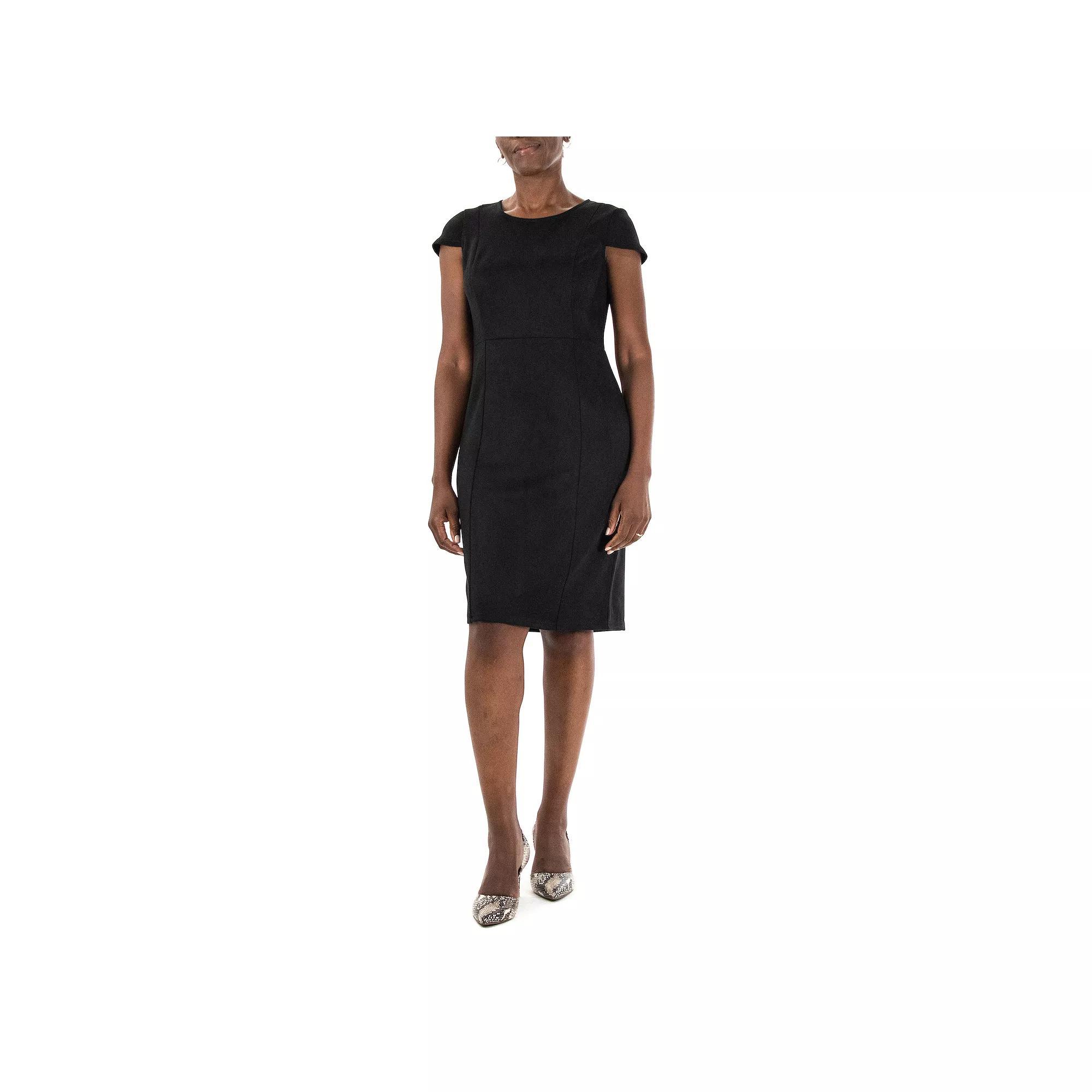 Women's Nina Leonard Jewelneck Cap Sleeve Dress, Size: Large, Black Product Image