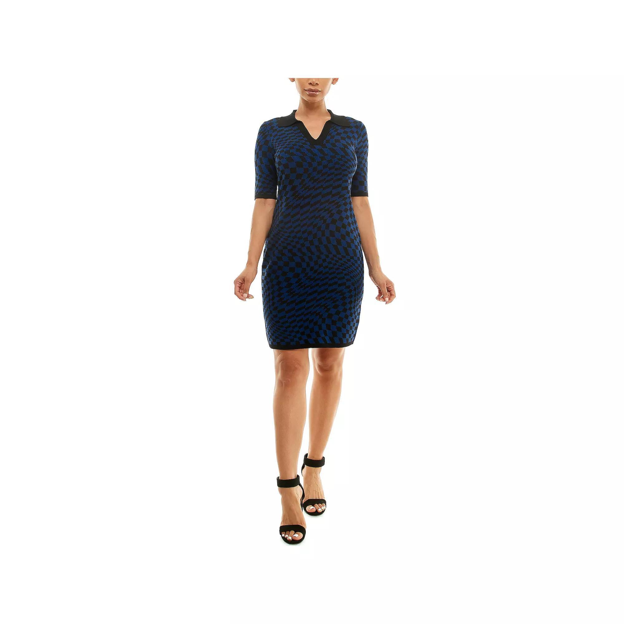 Women's Nina Leonard Abstract Jacquard Sweater Dress, Size: Small, Black Ink Product Image