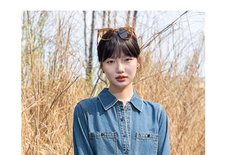 Long-Sleeve Washed Button-Up Denim Shirt Product Image