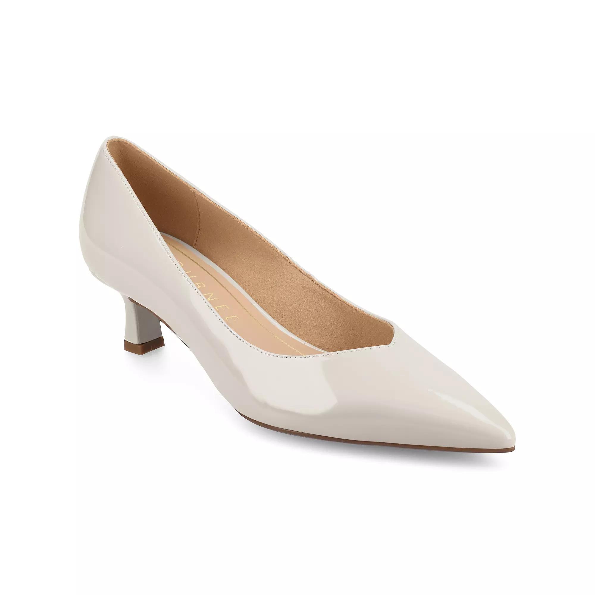 Journee Pammie Medium and Wide Width Women's Slip-On Kitten Heel Pumps, Size: 10 Wide, Ivory Patent Product Image