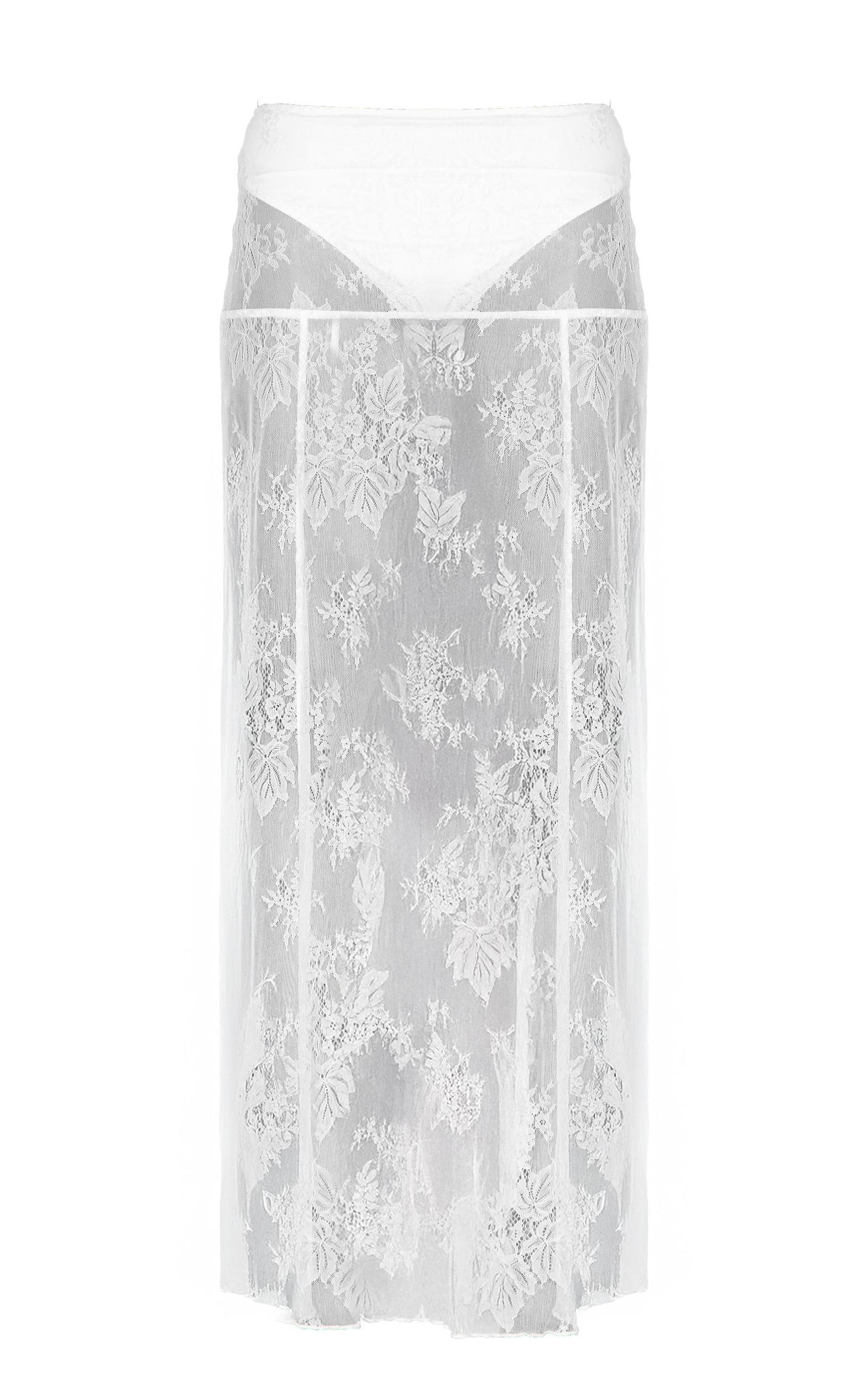 White Panties Insert Floral Lace Sheer Maxi Skirt Product Image