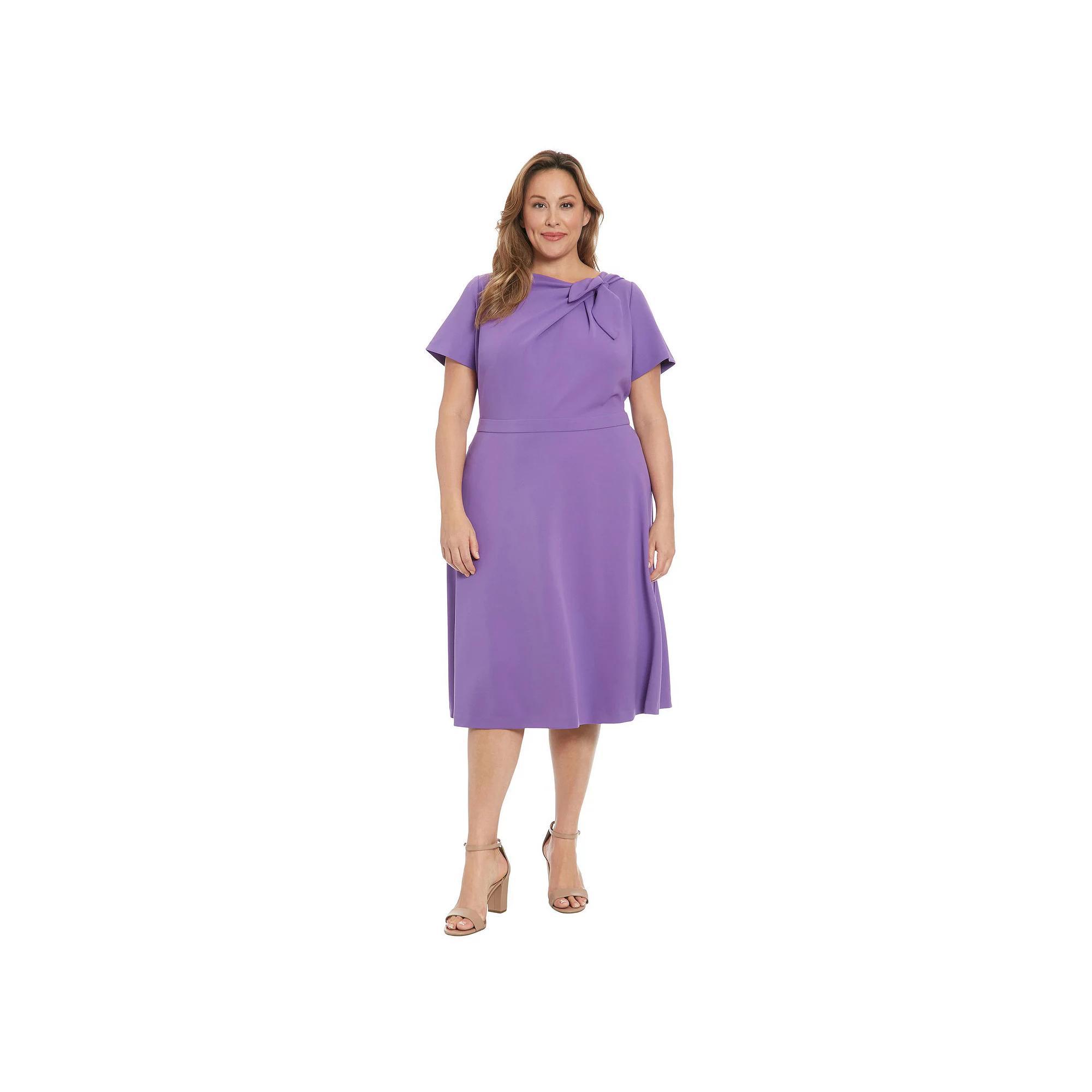 Plus Size London Times Tie Neck Fit and Flare Dress, Women's, Size: 14 W, Very Peri Product Image