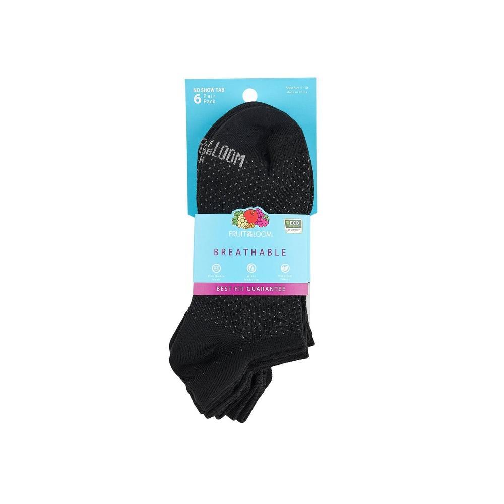 Fruit of the Loom Women's Breathable Lightweight 6pk No Show Tab Socks 4-10: Moisture Wicking, Arch Support Product Image
