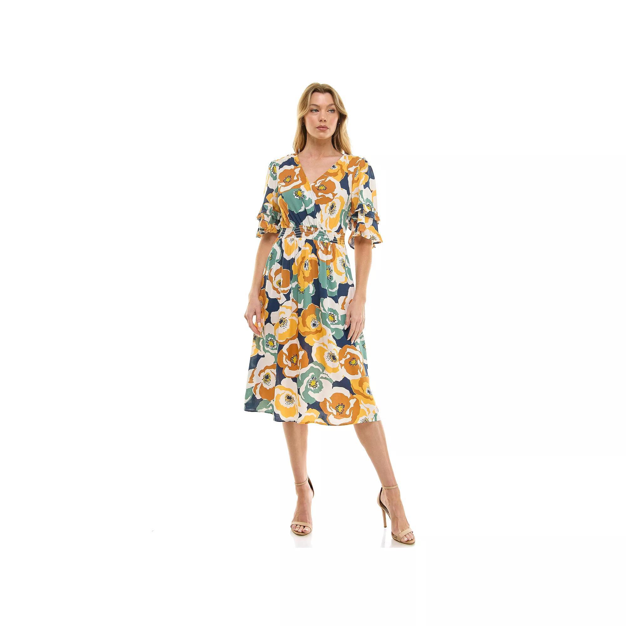 Women's Luxology Smocked Waist Surplice Dress, Size: XL, Navy Ivory Product Image