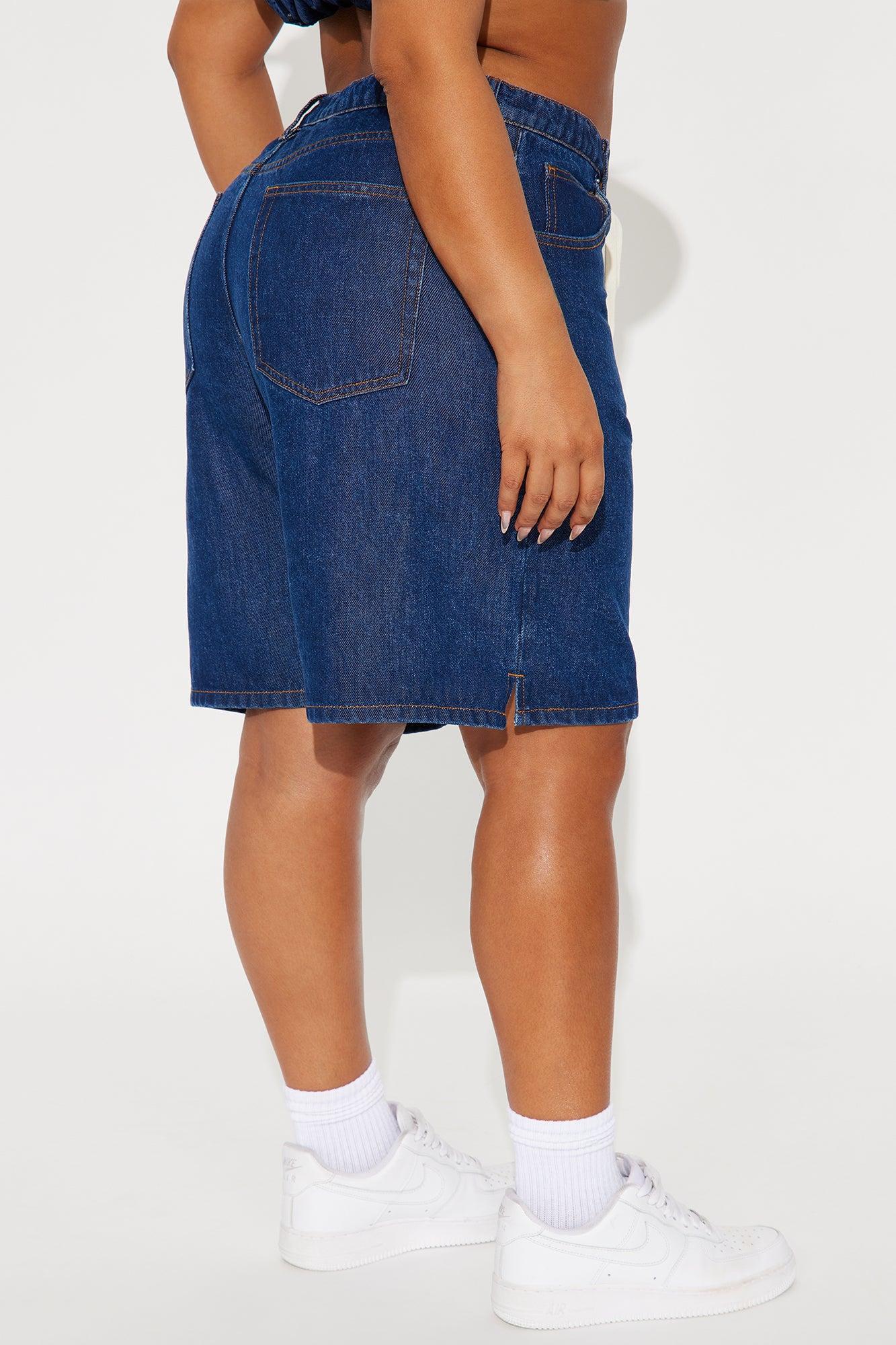 Ebb And Flow Drapey Denim Shorts - Dark Wash Female Product Image