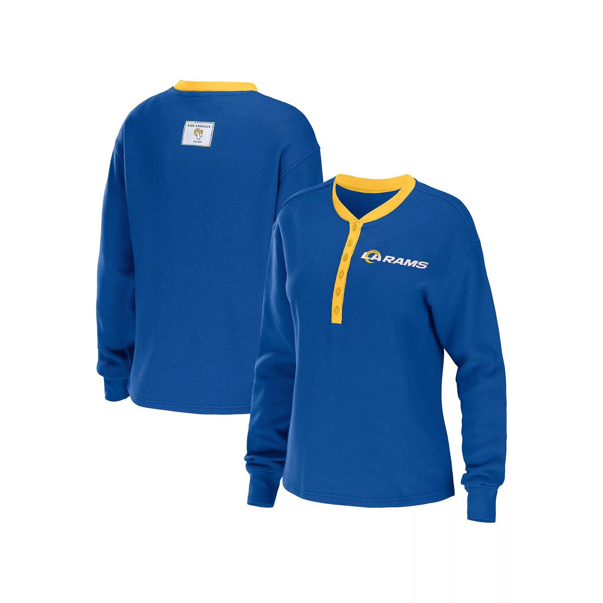 Women's WEAR by Erin Andrews Royal Los Angeles Rams Waffle Henley Long Sleeve T-Shirt, Size: XL, Blue Product Image
