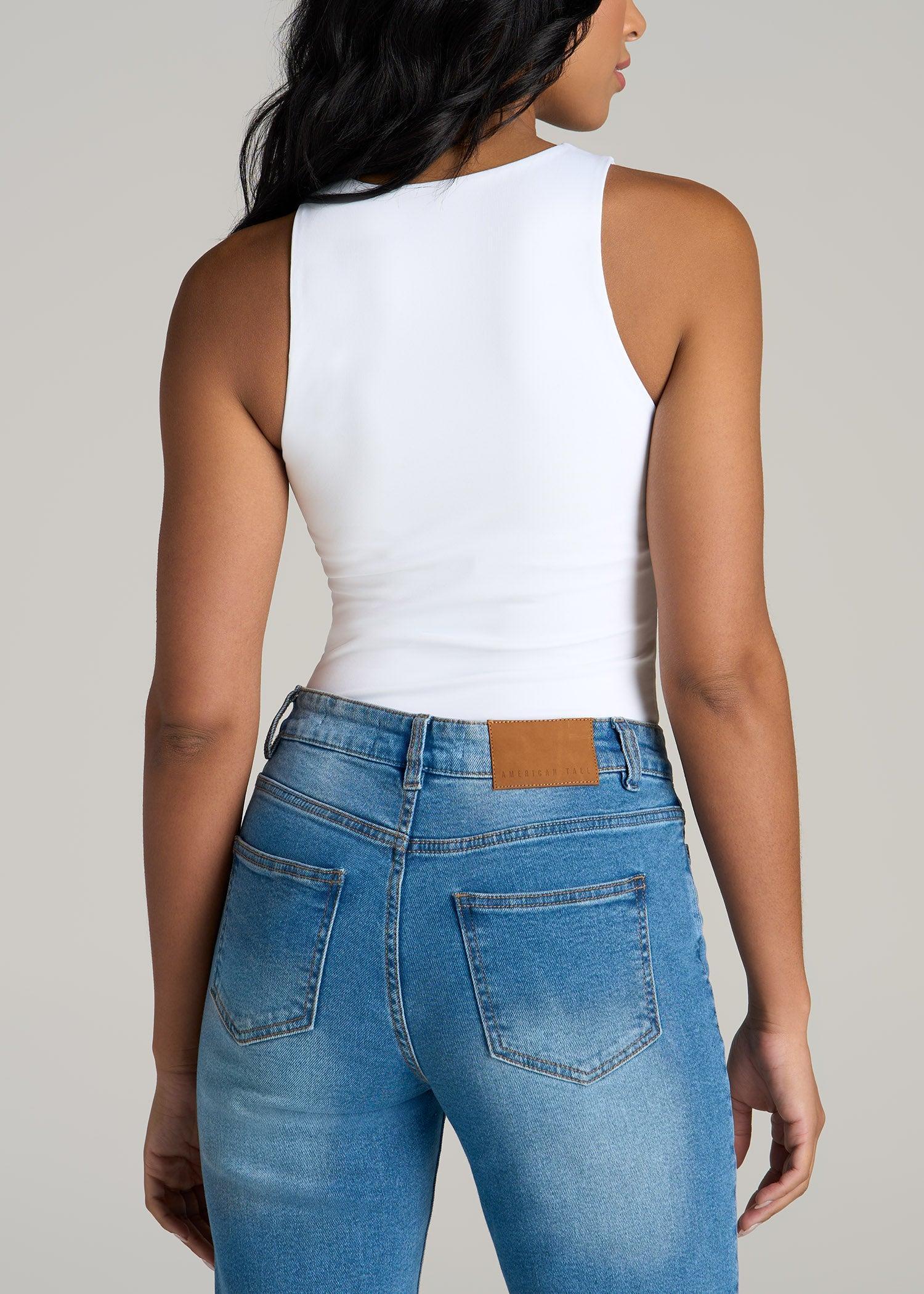 High Crewneck Sleeveless Bodysuit for Tall Women in Black Product Image