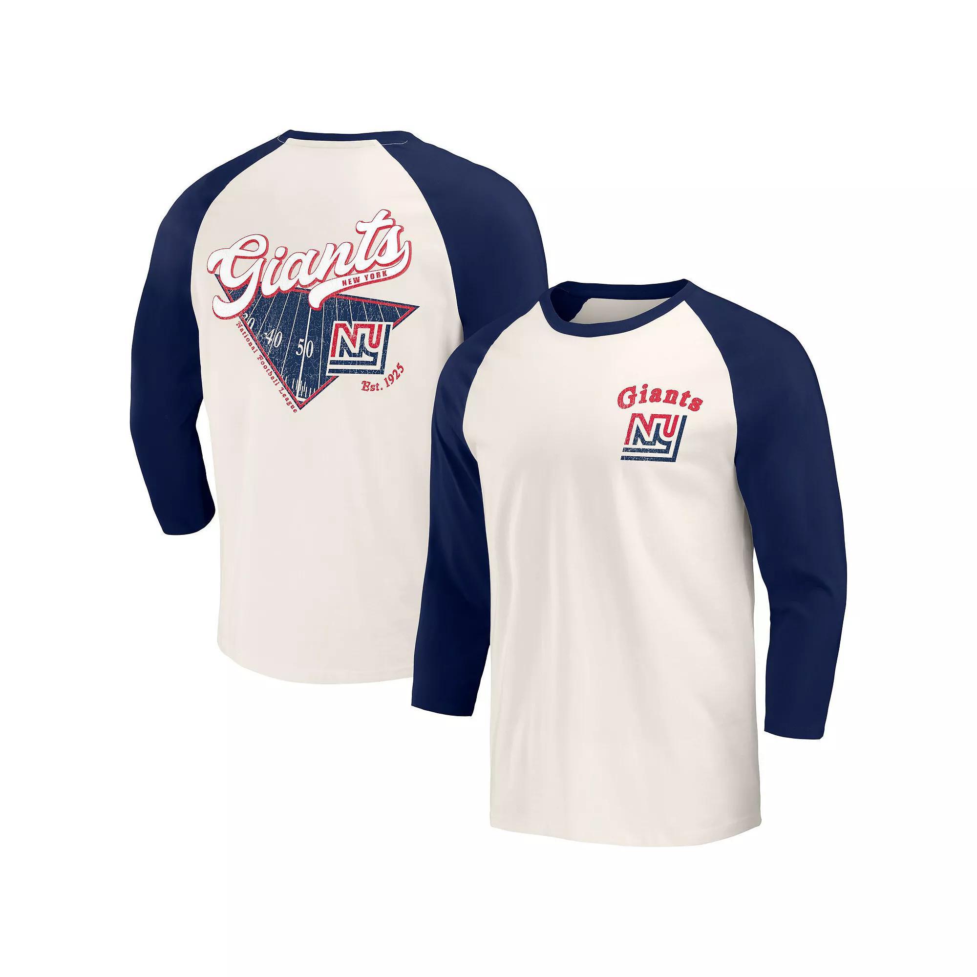 Mens Darius Rucker Collection by Fanatics /White New York Giants Raglan 3/4 Sleeve T-Shirt Blue Product Image