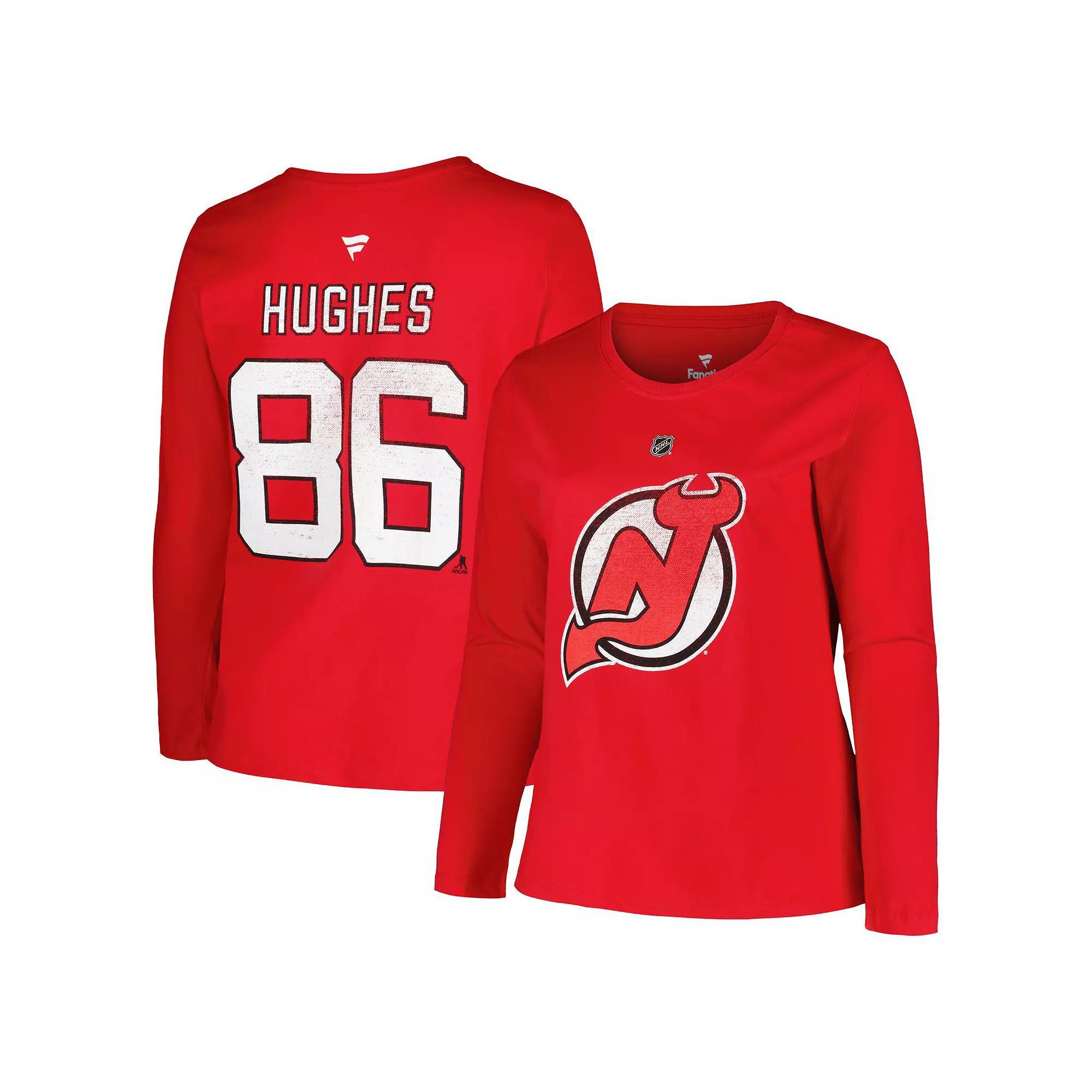Women's Profile Jack Hughes Red New Jersey Devils Plus Size Name & Number Long Sleeve T-Shirt, Size: 2XL, Nhl Red Product Image