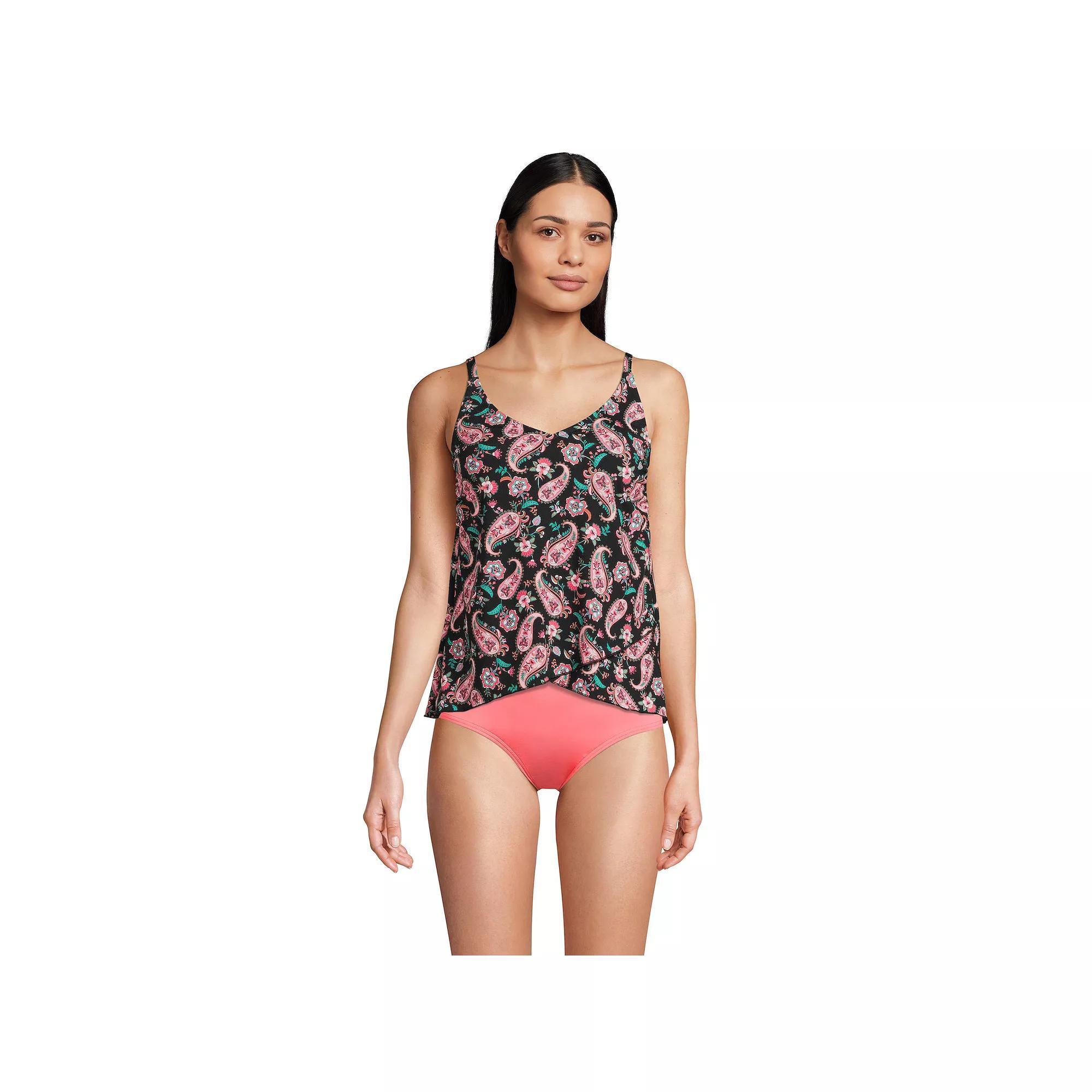 Women's Lands' End DDD-Cup Chlorine Resistant Tulip Hem Tankini Swim Top, Size: XS, Black Paisley Floral Product Image