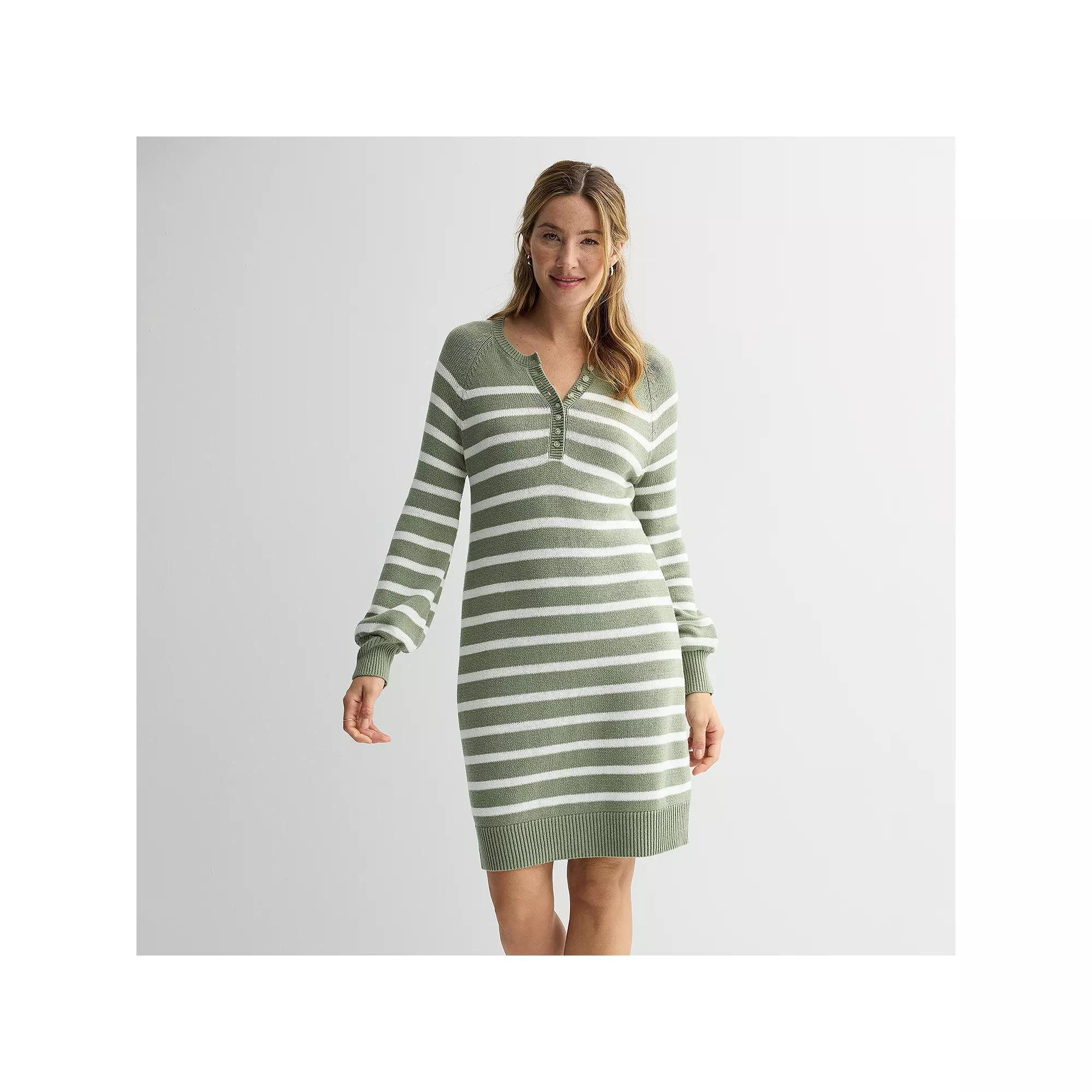 Petite Sonoma Goods For Life® Henley Sweater Dress, Women's, Size: XL Petite, Green White Stripe Product Image