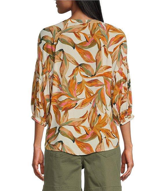 Westbound Woven Elbow Smock Sleeve Henley Blouse Product Image