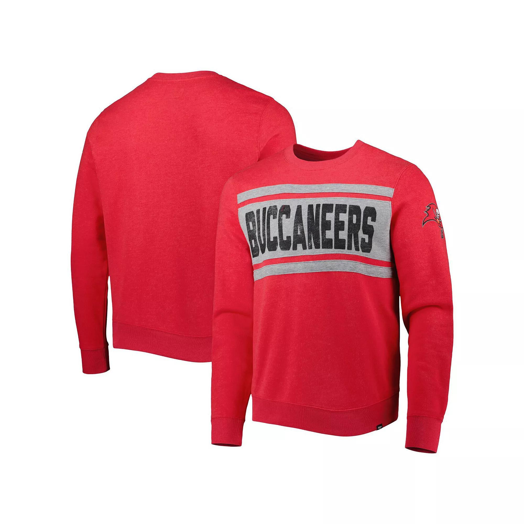 Men's '47 Heathered Red Tampa Bay Buccaneers Bypass Tribeca Pullover Sweatshirt, Size: XL Product Image