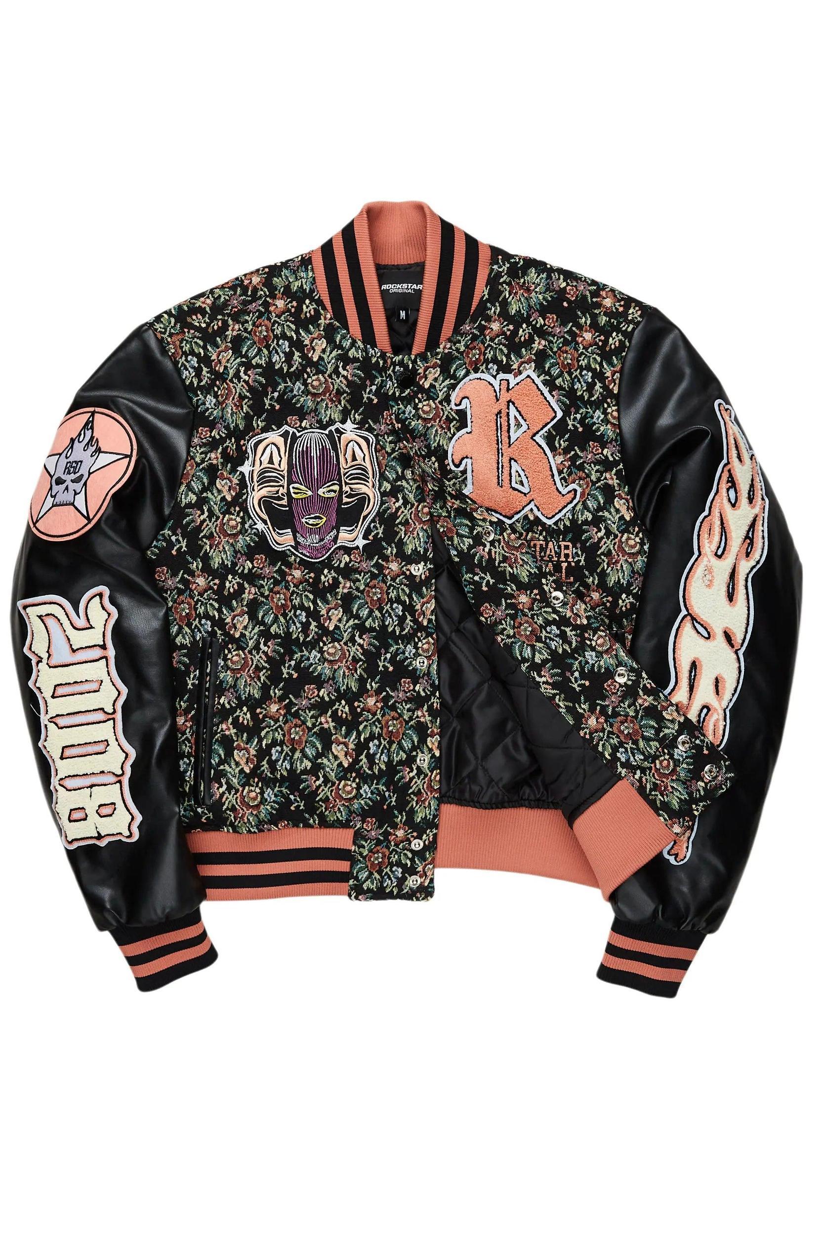 Lakiela Black Oversized Tapestry Varsity Jacket Female Product Image