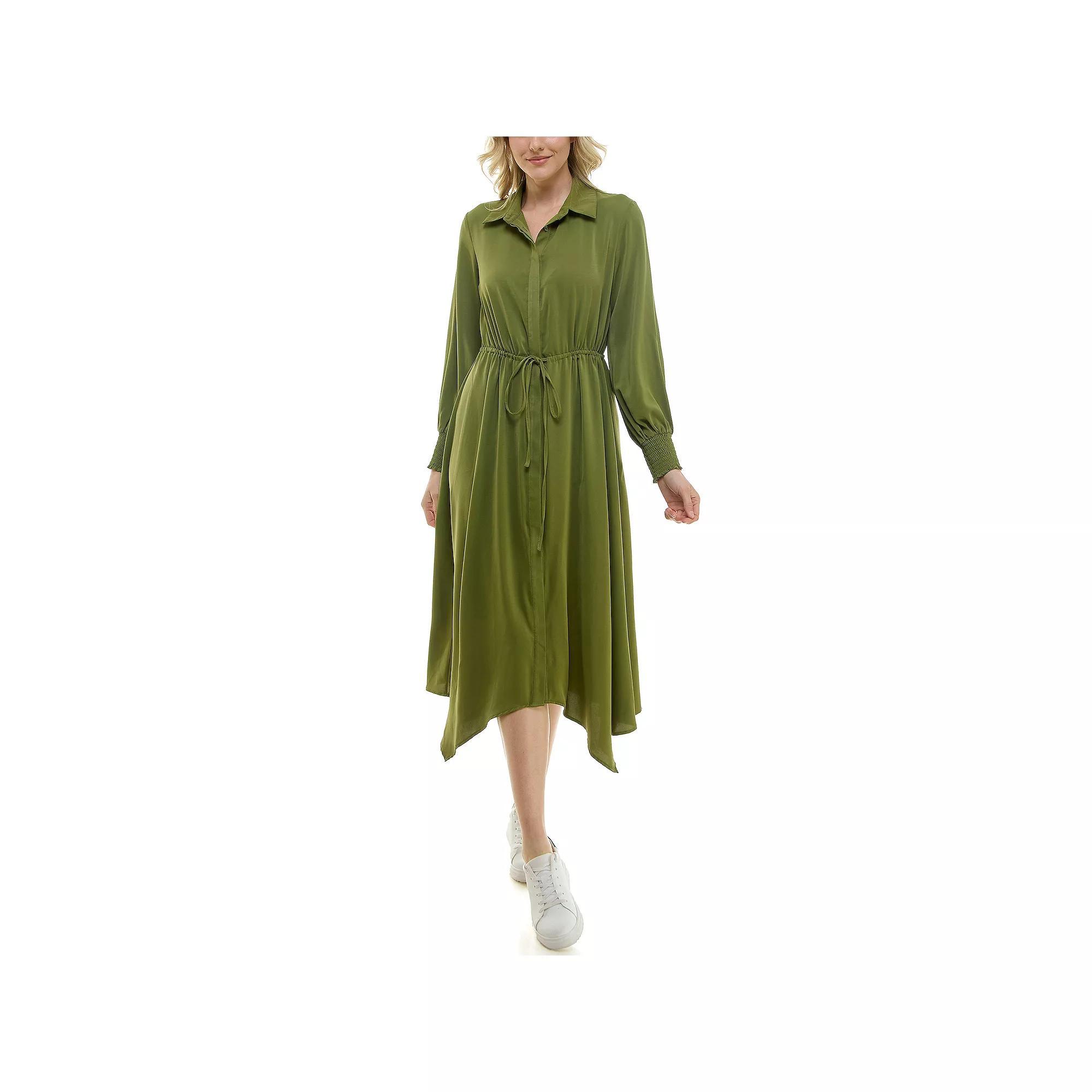 Women's Nicole Miller Tie Waist Shirt Dress, Size: 4, Green Product Image