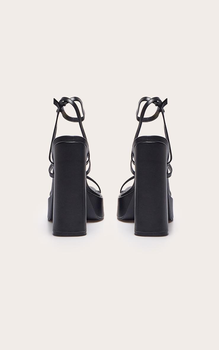 Black Pu Square Toe Platform Heel Sandals Product Image