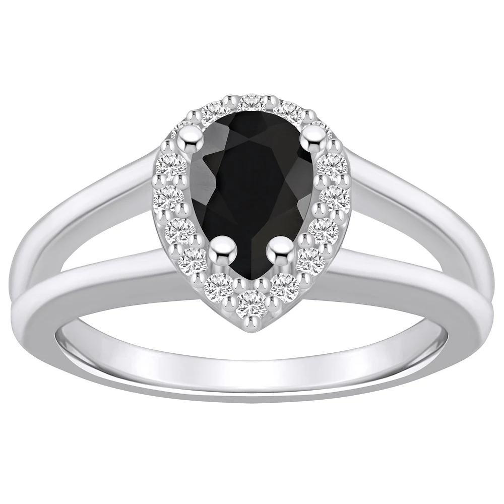 Alyson Layne 10k White Gold Pear Shape Gemstone 1/6 Carat T.W. Diamond Halo Ring, Women's, Black Product Image