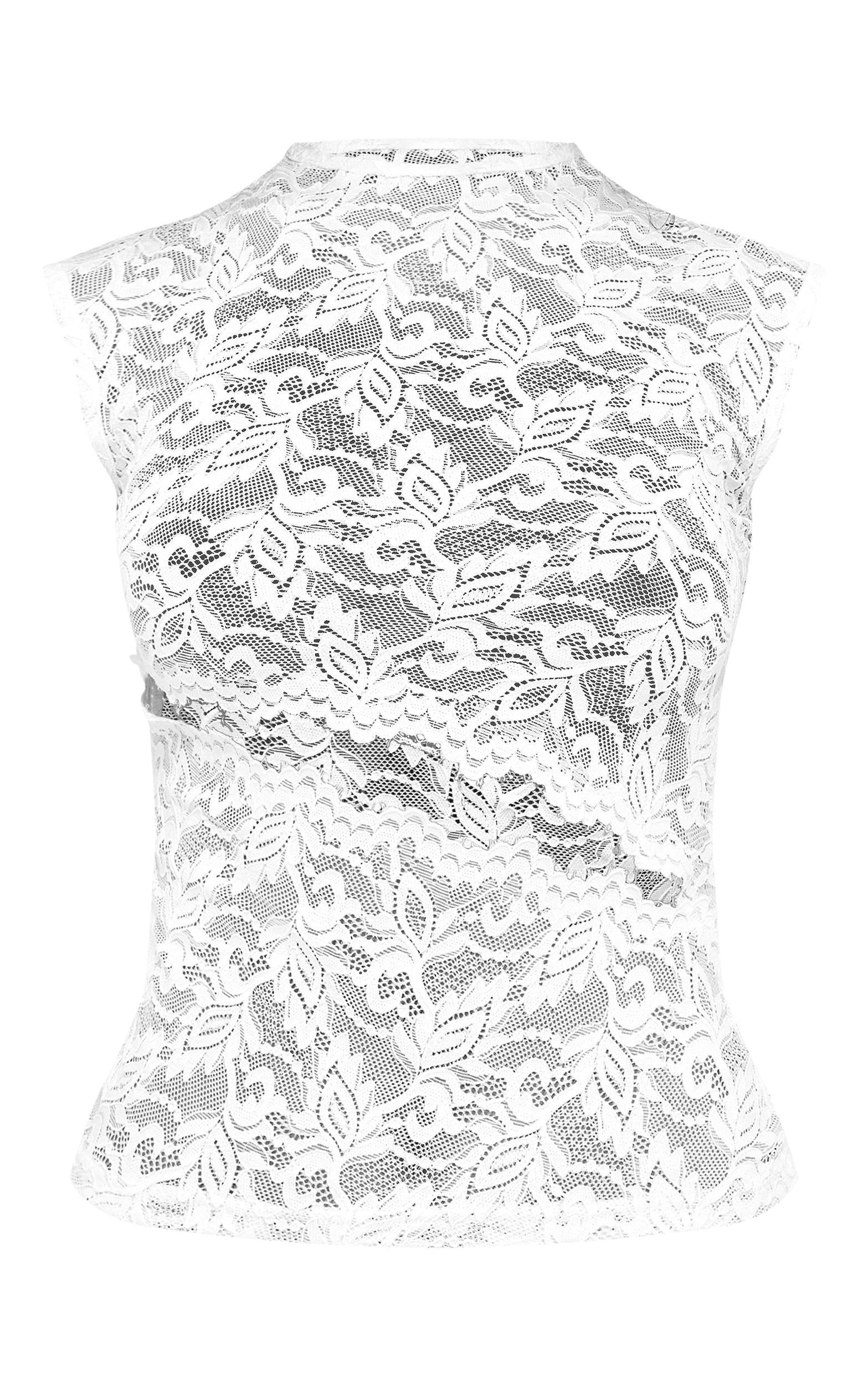 White Lace Cut Out Detail Long Top Product Image