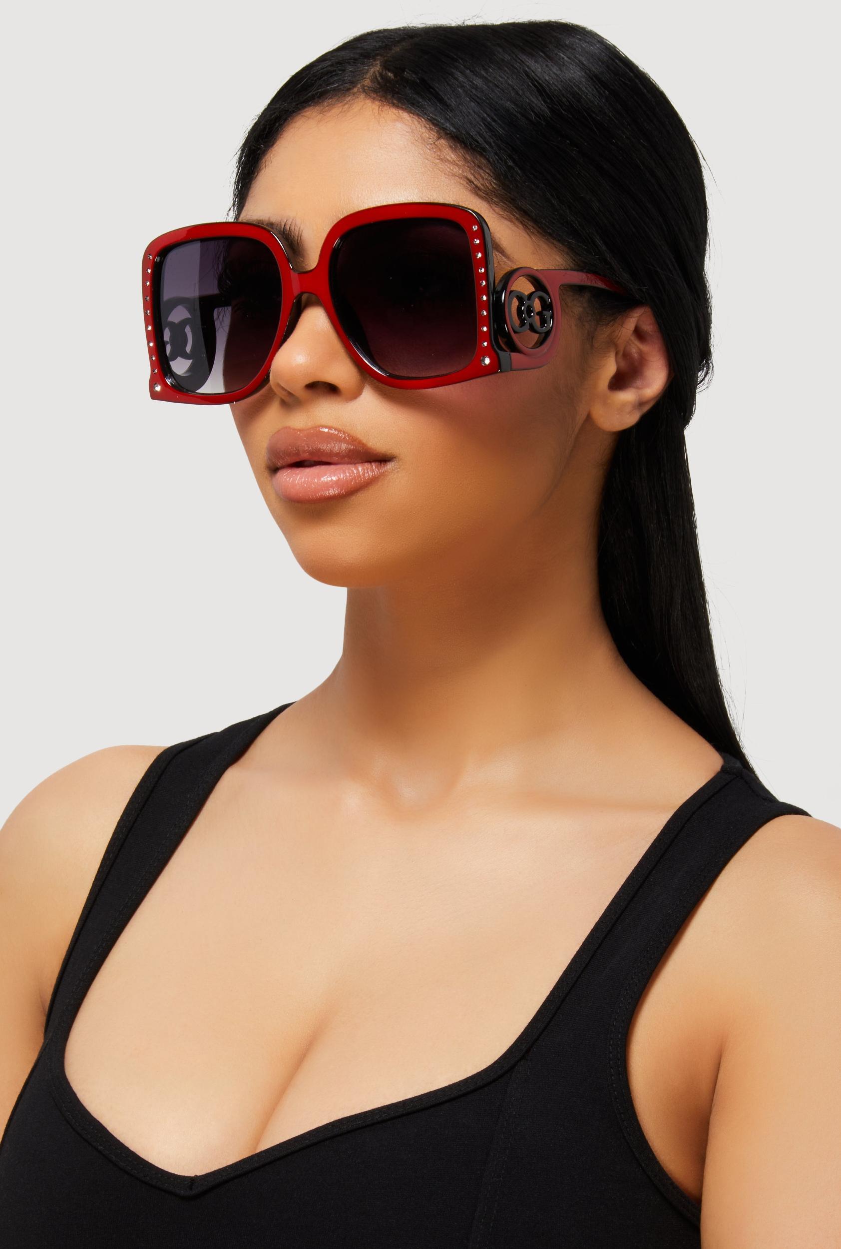 Oversized Rhinestone Detail Ombre Sunglasses Female Product Image