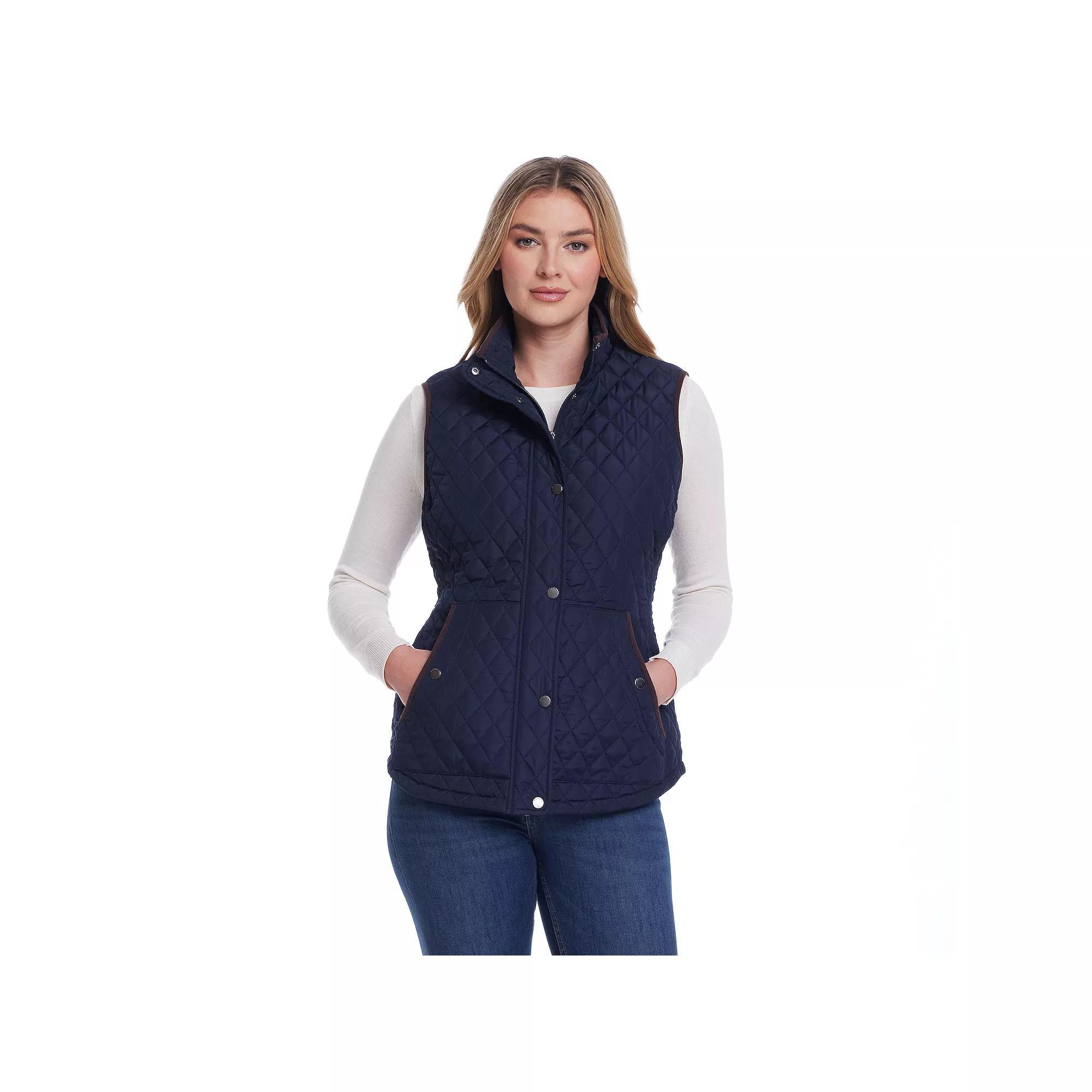 Women's Weathercast Corduroy Trimmed Quilted Vest, Size: Large, Black Product Image