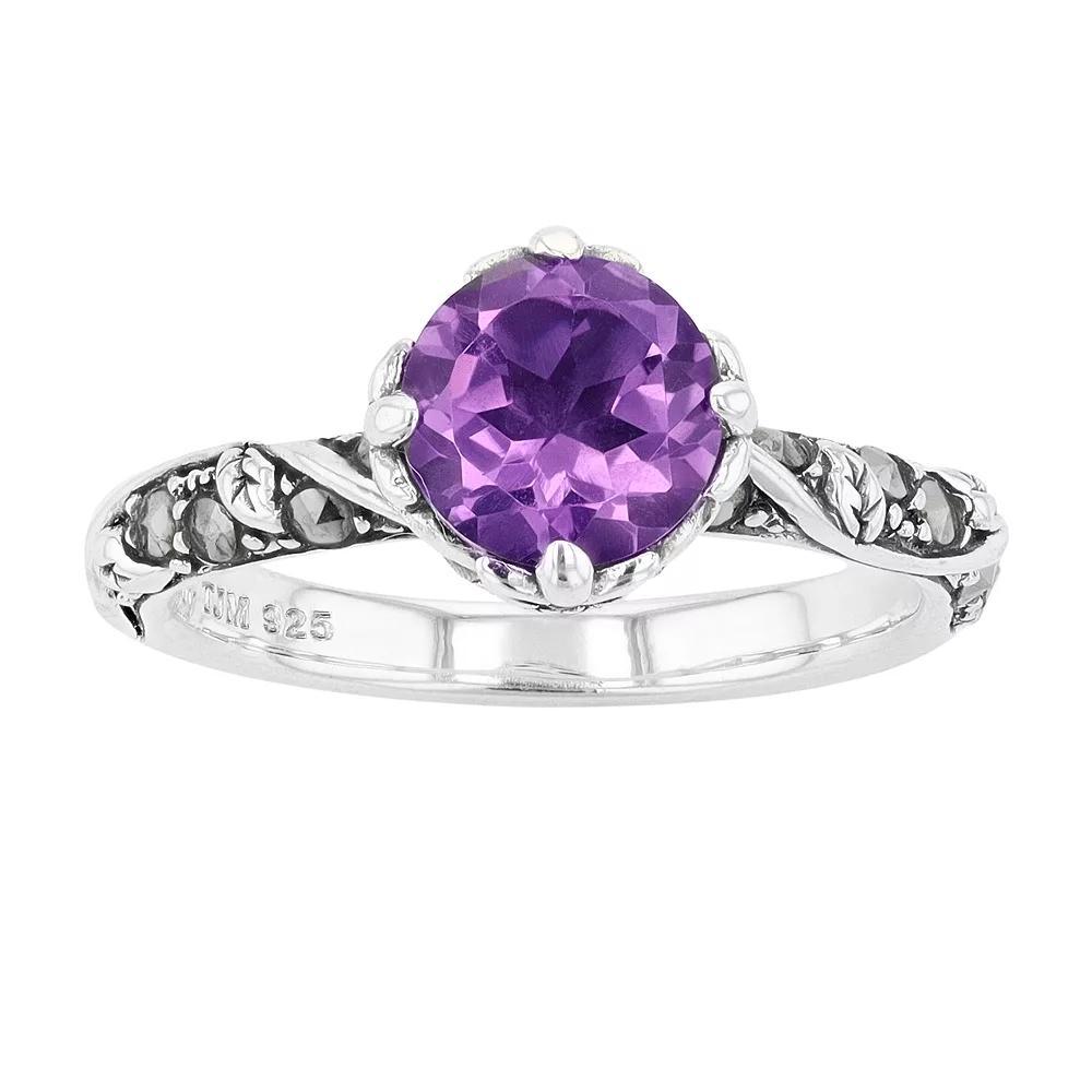 Lavish by TJM Sterling Silver Amethyst & Marcasite Ring, Women's, Size: 9 Product Image