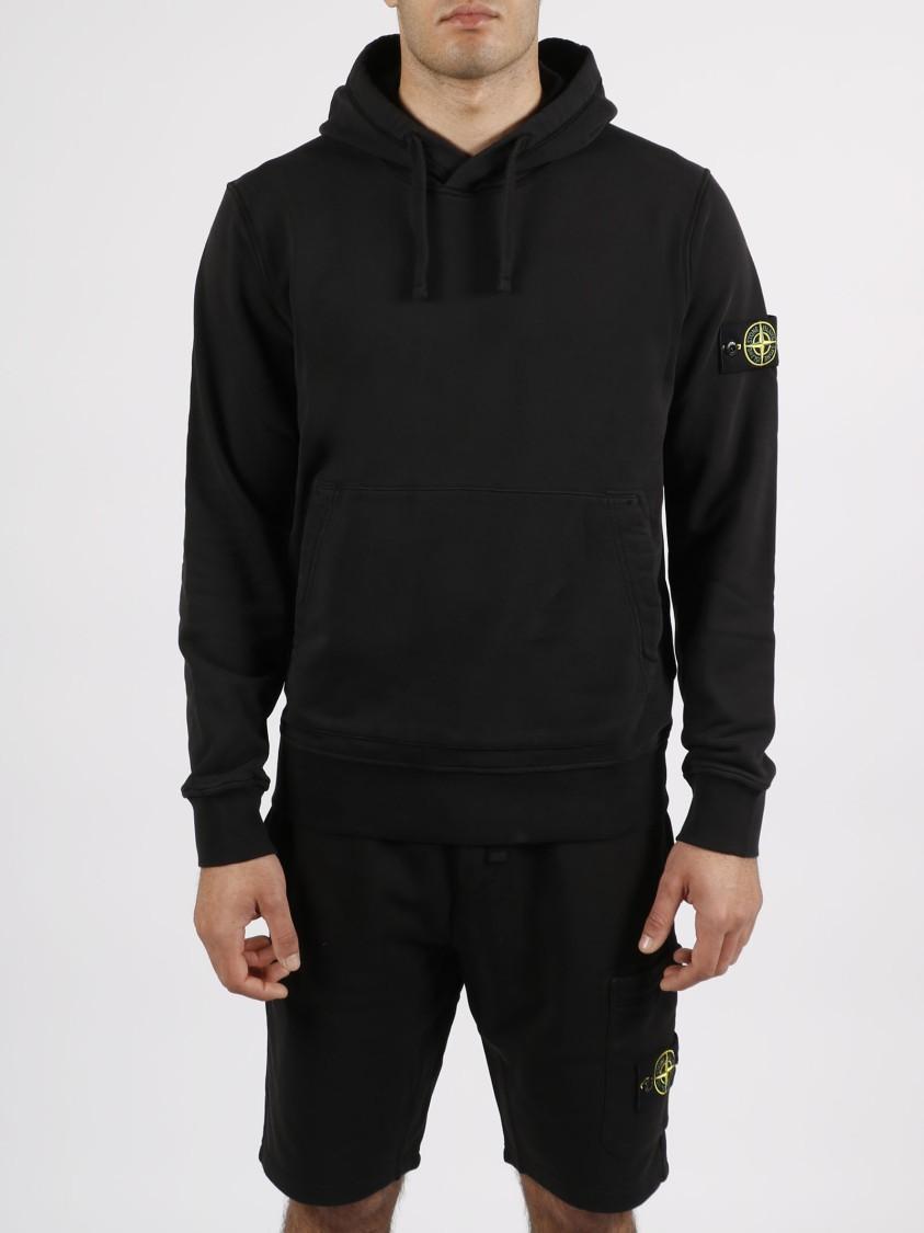 STONE ISLAND Logo-patch Cotton Hoodie In Grey Product Image