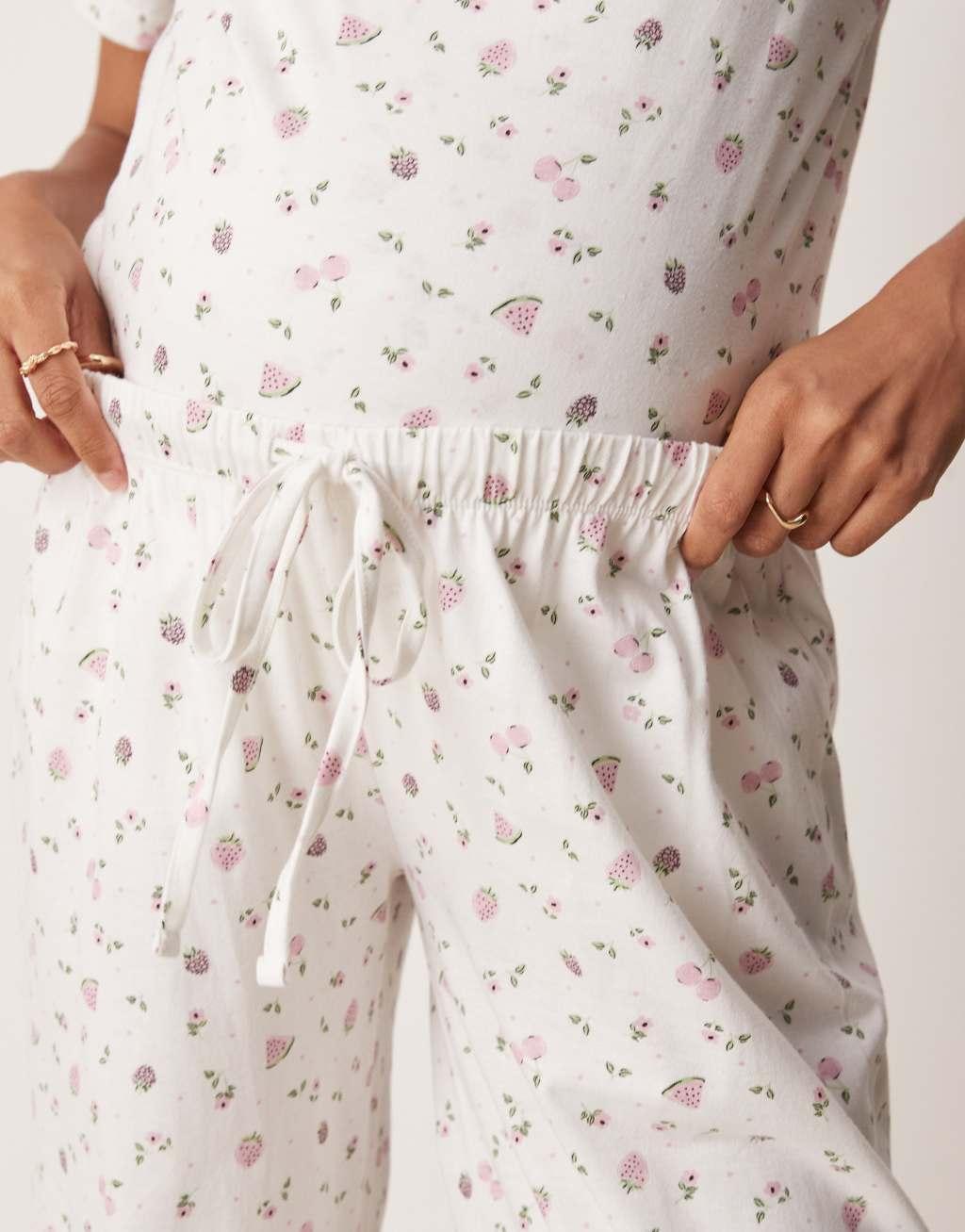 ASOS DESIGN Maternity nursing tee & pants pajama set in fruit ditsy print Product Image