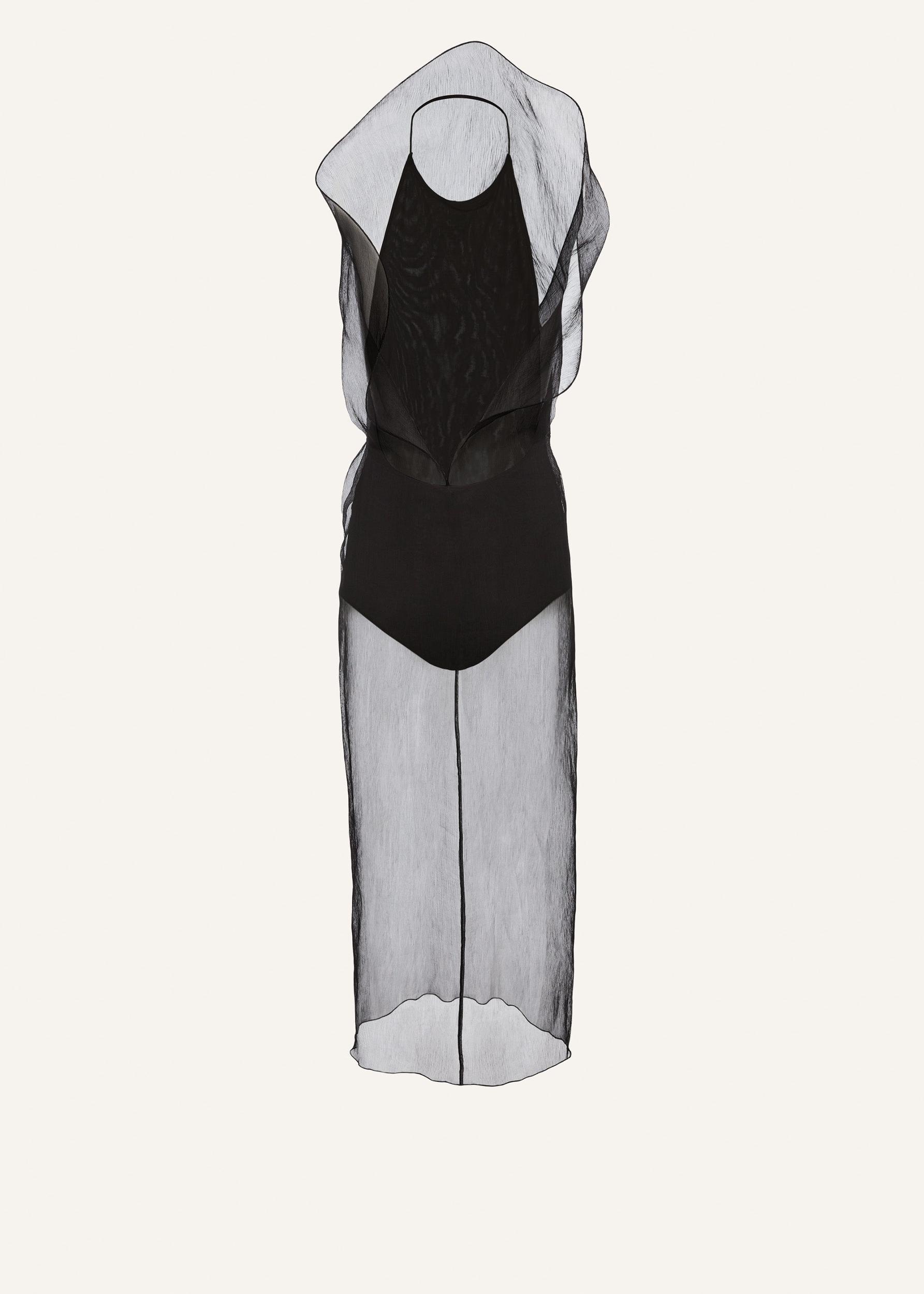 Silk organza midi dress in black Product Image