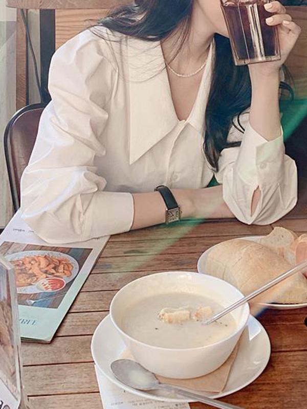 Retro Simple White Long Sleeves Shirts Product Image