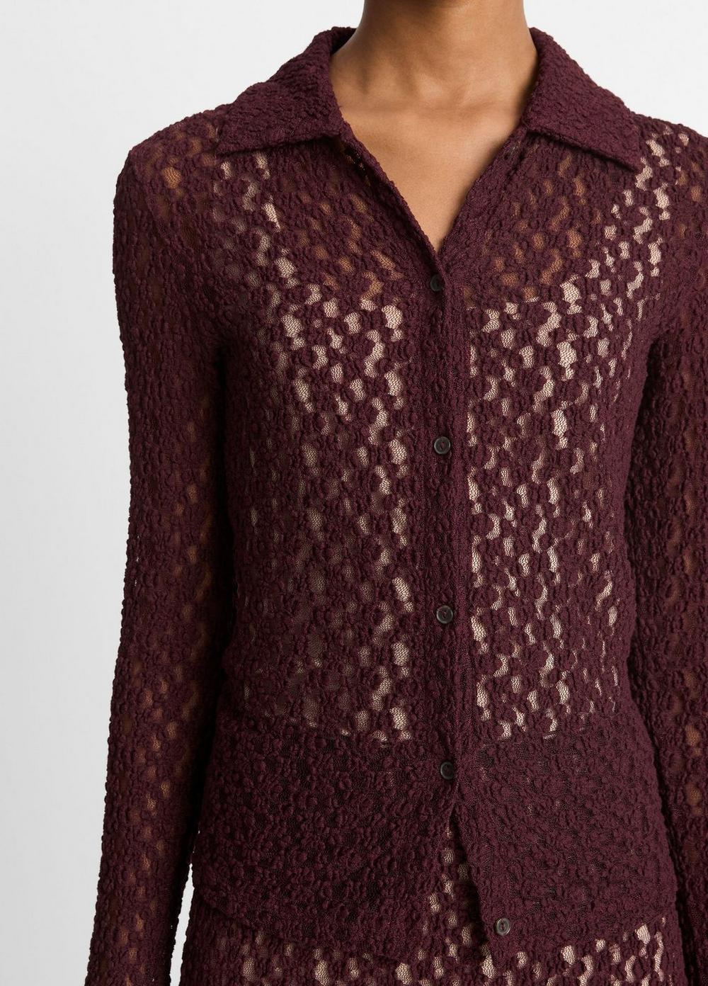 Womens Floral Smocked Long-Sleeve Button-Up Top, Cherry Night, Size XXS Vince Product Image
