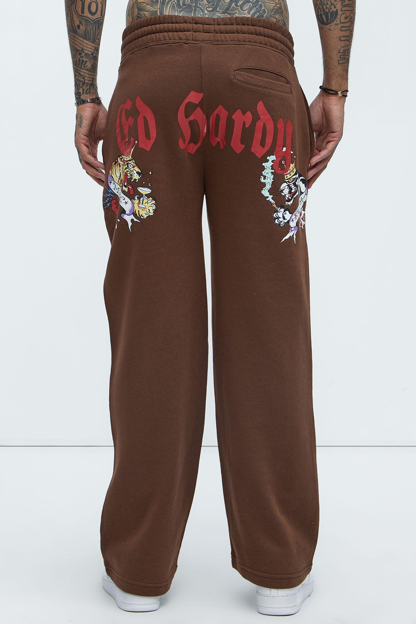 Ed Hardy Panther Tiger Baggy Sweatpants - Chocolate Product Image