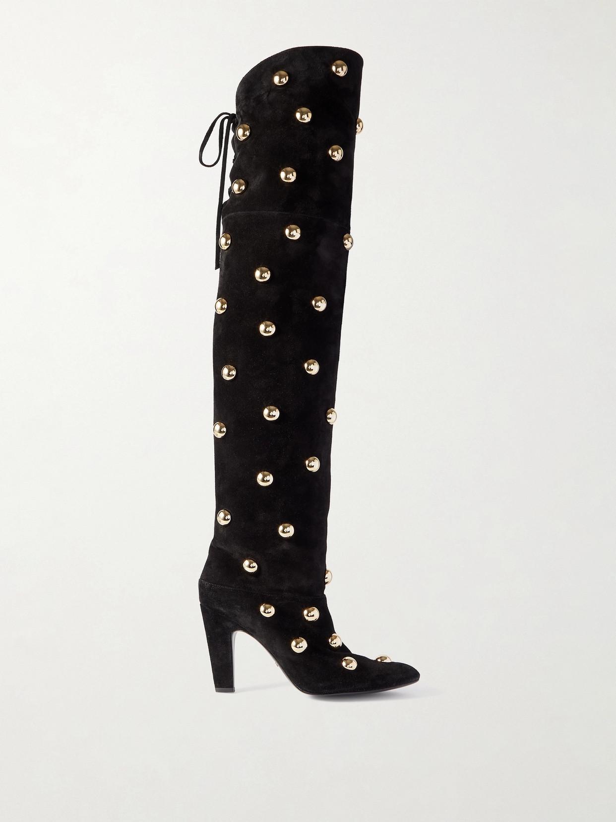 CHLOÉ Eve Over-the-knee Studded Leather Boots In Black Product Image