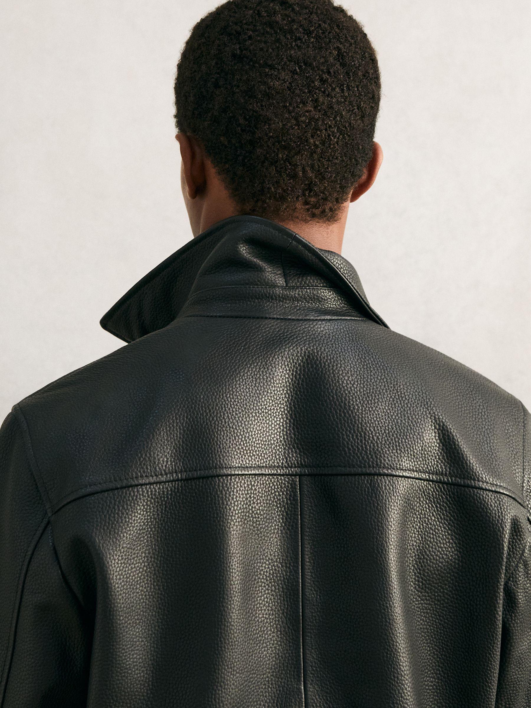 Grained Leather Zip Through Jacket in Black Product Image