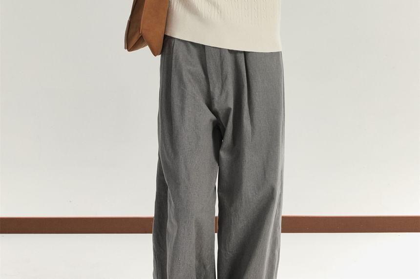 Long-Sleeve V-Neck Plain Button Accent Cable Knit Top Product Image