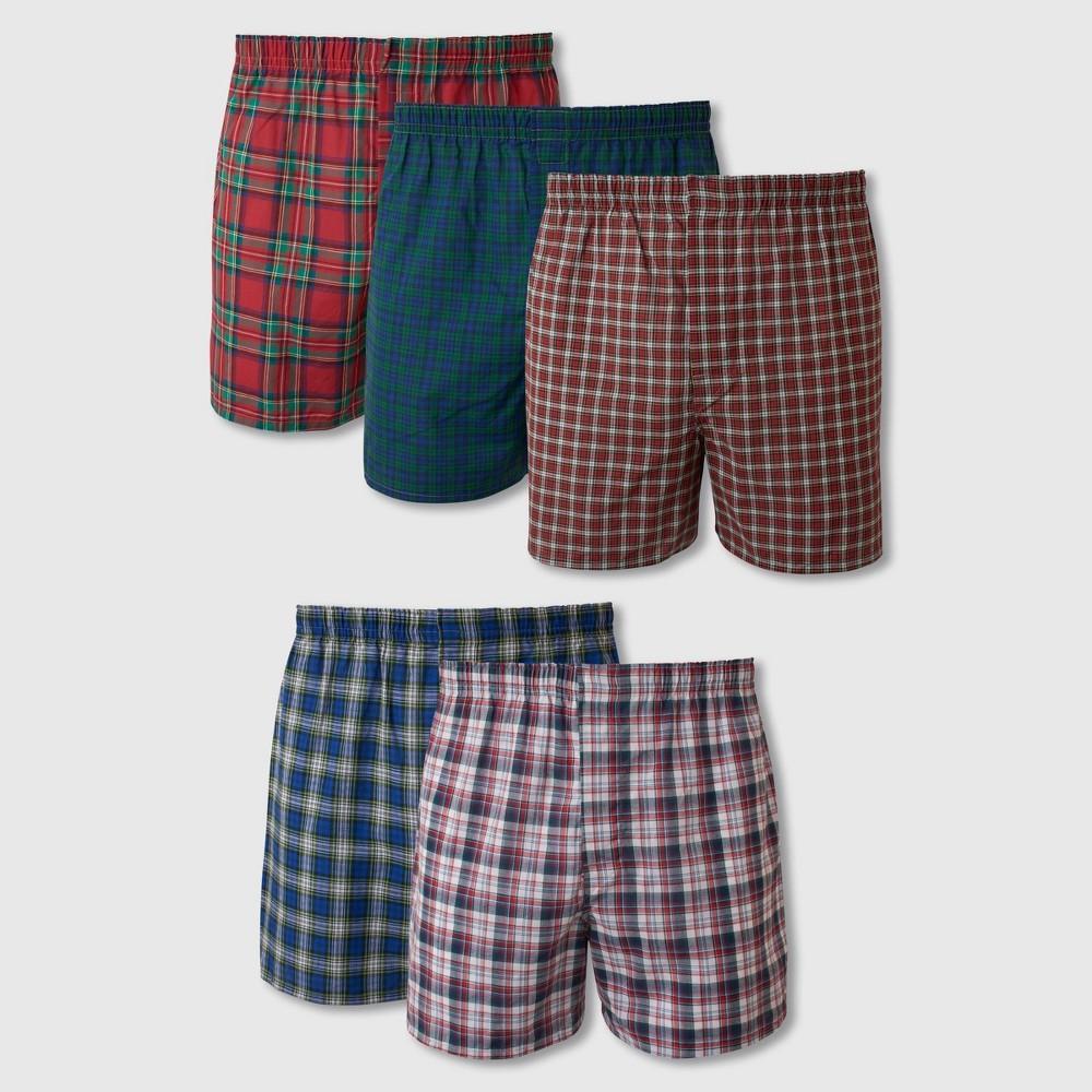Hanes Men's Tartan Plaid Woven Boxer Shorts 5pk - Red/Brown/Blue XXL: Tagless, Breathable, Moisture Wicking Product Image