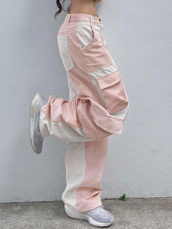 Patchwork Corduroy Cargo Pants Product Image