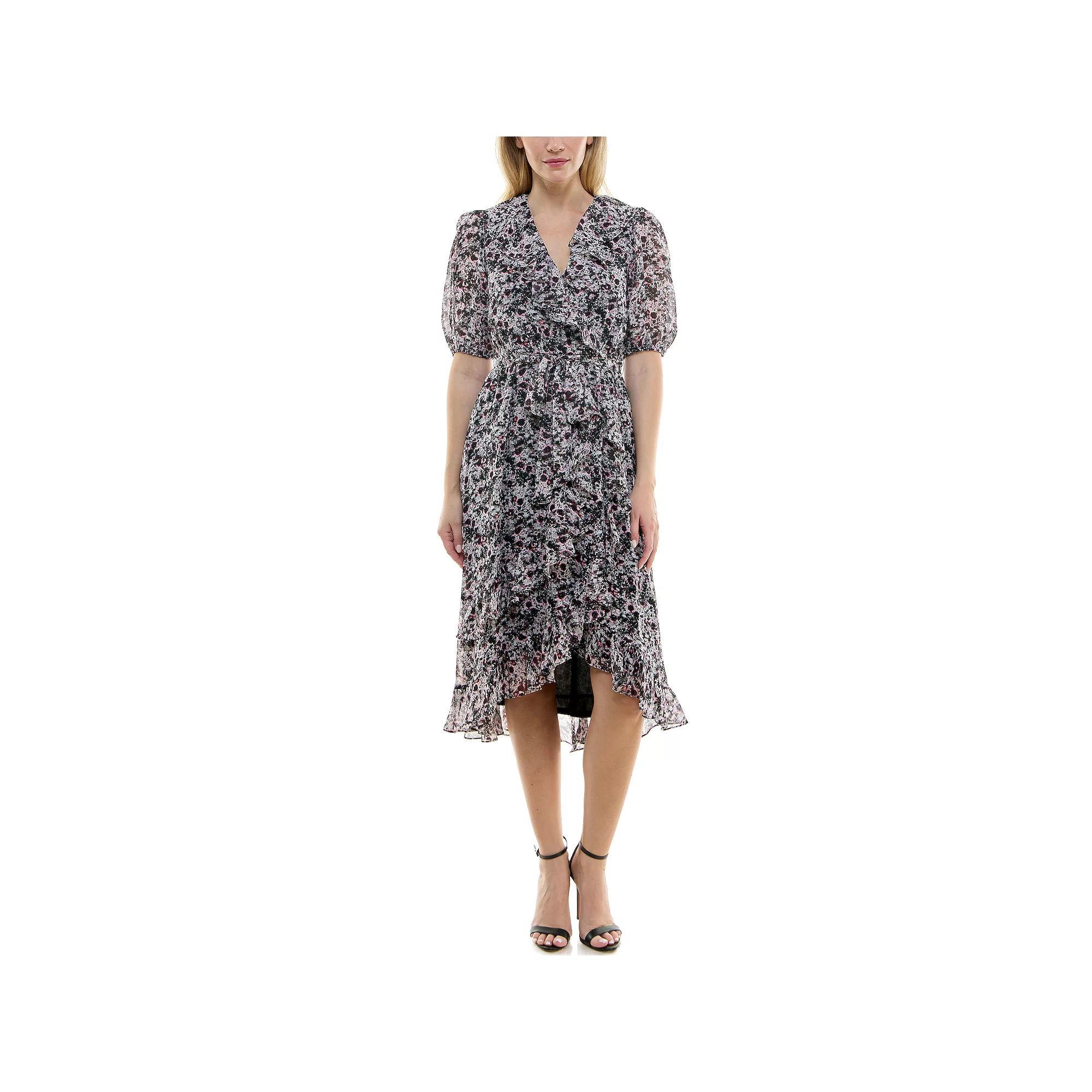 Women's Maison Tara Faux-Wrap Puff Sleeve Midi Dress, Size: 4, Pink Product Image