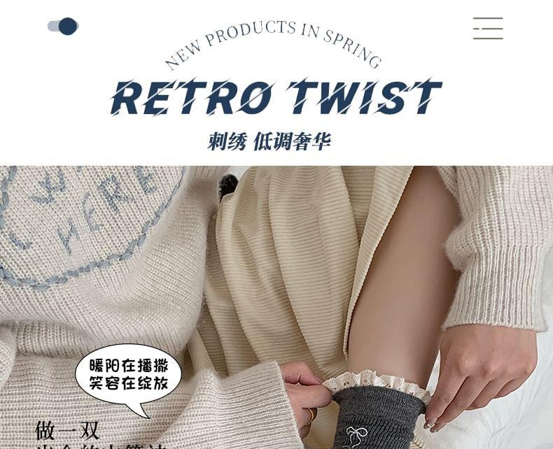 Bow Embroidered Lace Trim Socks / Set Product Image