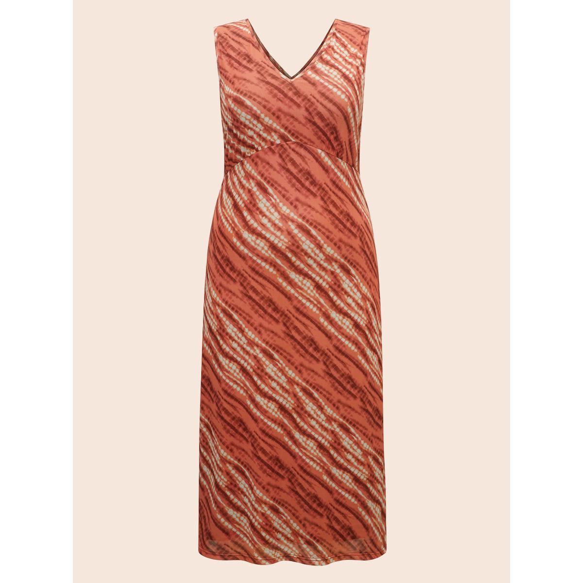 Plus Size V Neck Striped Contrast Tank Dress Yellowishbrown Women Elegant V-neck Sleeveless Curvy BloomChic 10/M Product Image